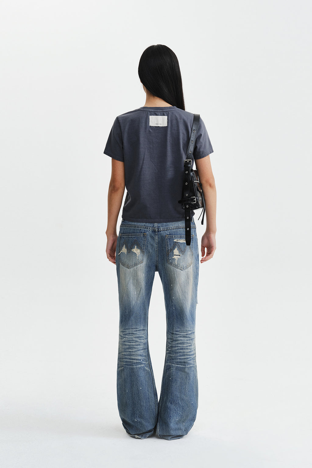 Matin Kim - Washed Logo Full Pintuck Top (Smoke Blue) product image 8 | TRAB K-Fashion Australia