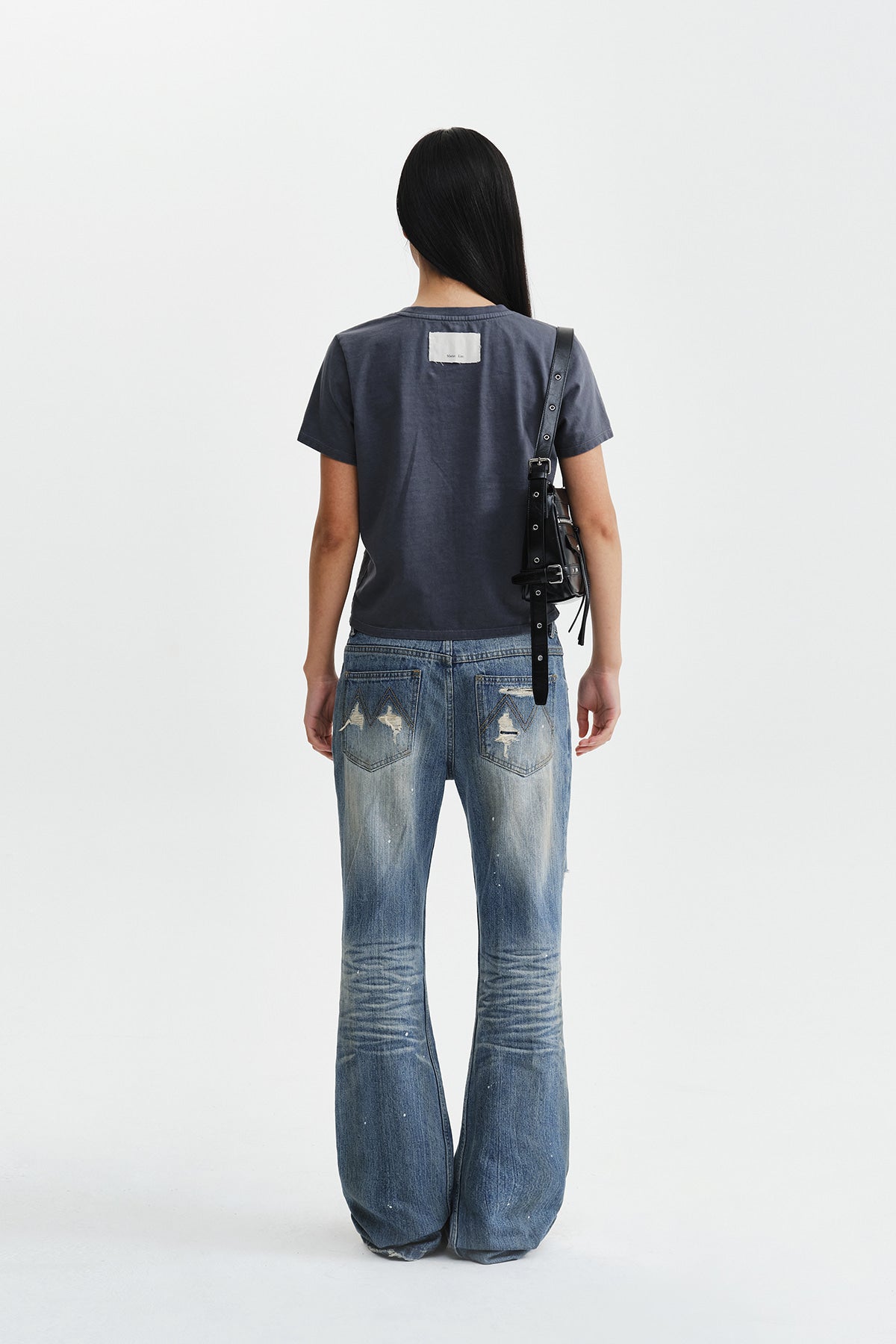 Matin Kim - Washed Logo Full Pintuck Top (Smoke Blue) product image 8 | TRAB K-Fashion Australia