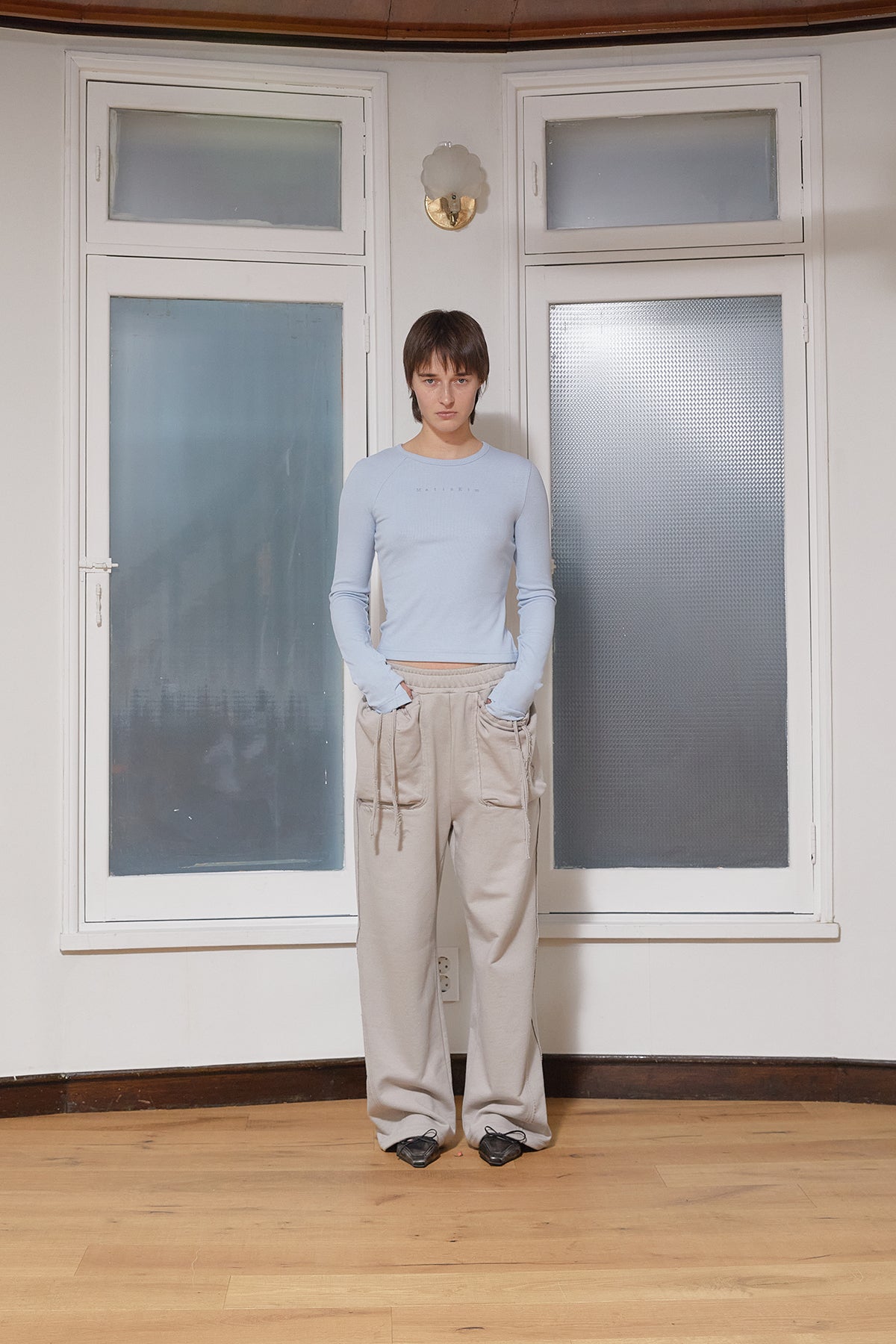 Matin Kim - Finger Hole Logo Printing Top (Light Blue) product image 8 | TRAB K-Fashion Australia