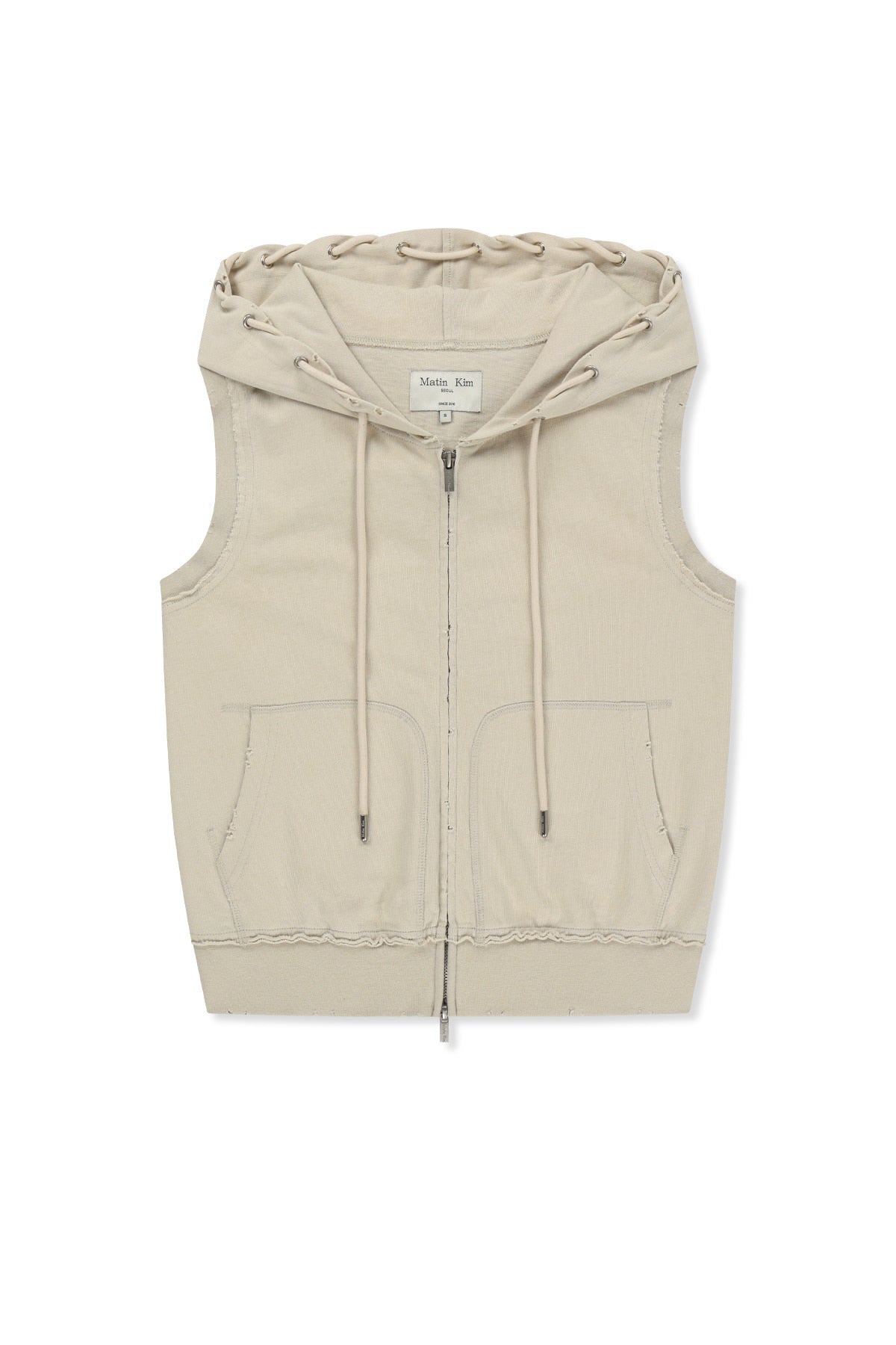 Matin Kim - Back Logo Jersey Hood Vest (Beige) product image 1 | TRAB K-Fashion Australia