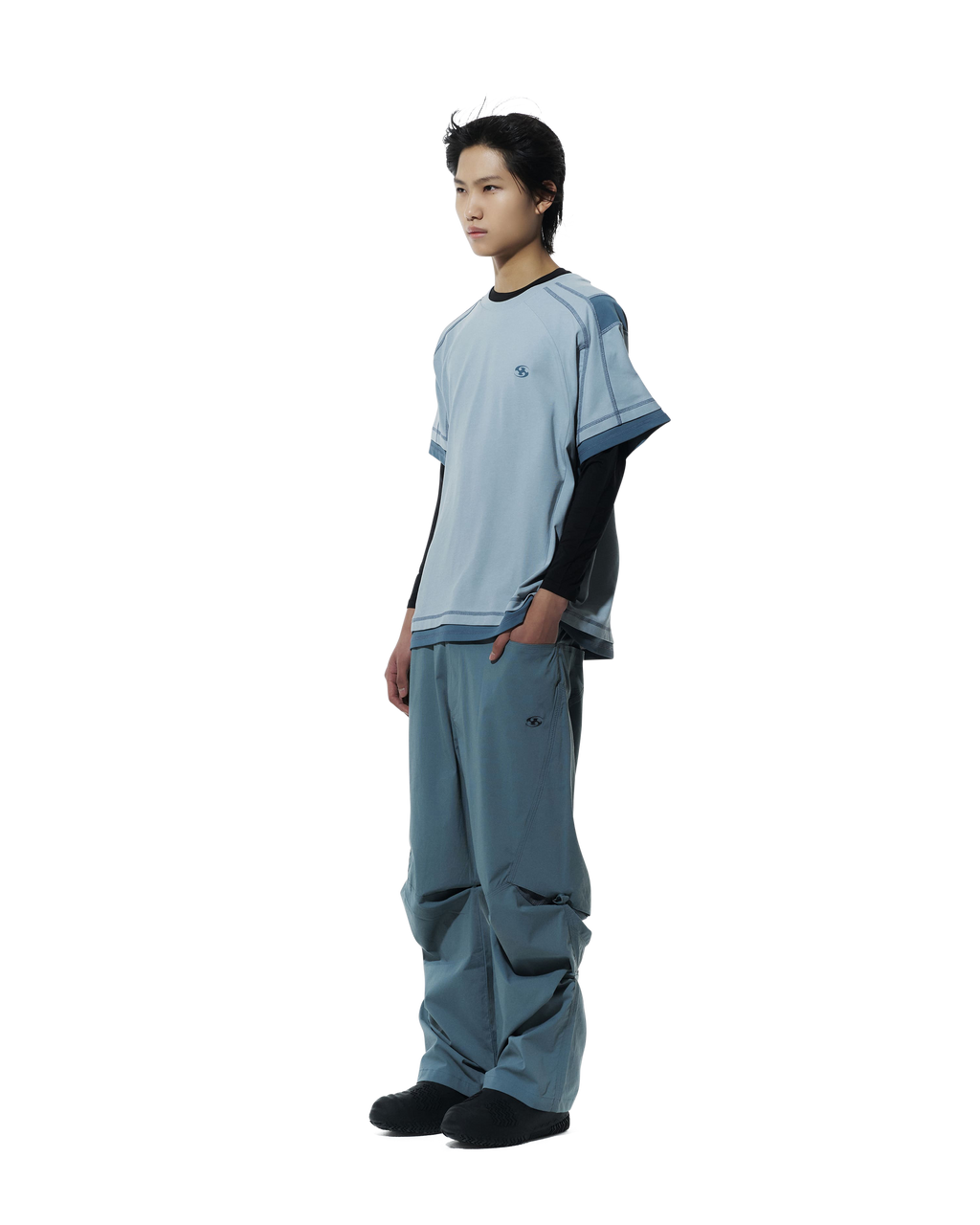 San San Gear - Mesh Paneled T-Shirt (Sky Blue) product image 2 | TRAB K-Fashion Australia