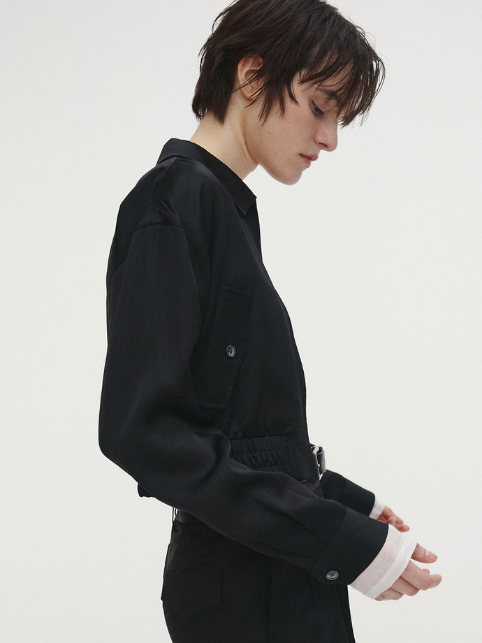 Tonywack - Satin Cropped Blouson Jacket (Black) product image 1 | TRAB K-Fashion Australia