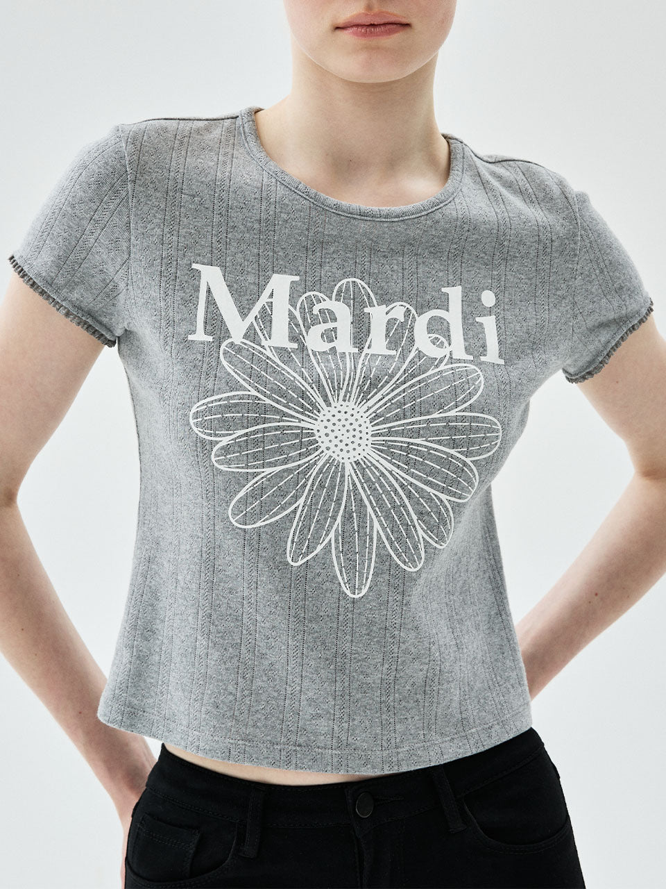 Mardi Mercredi - Slim Fit Top Eyelet Flowermardi (Grey White) product image 1 | TRAB K-Fashion Australia