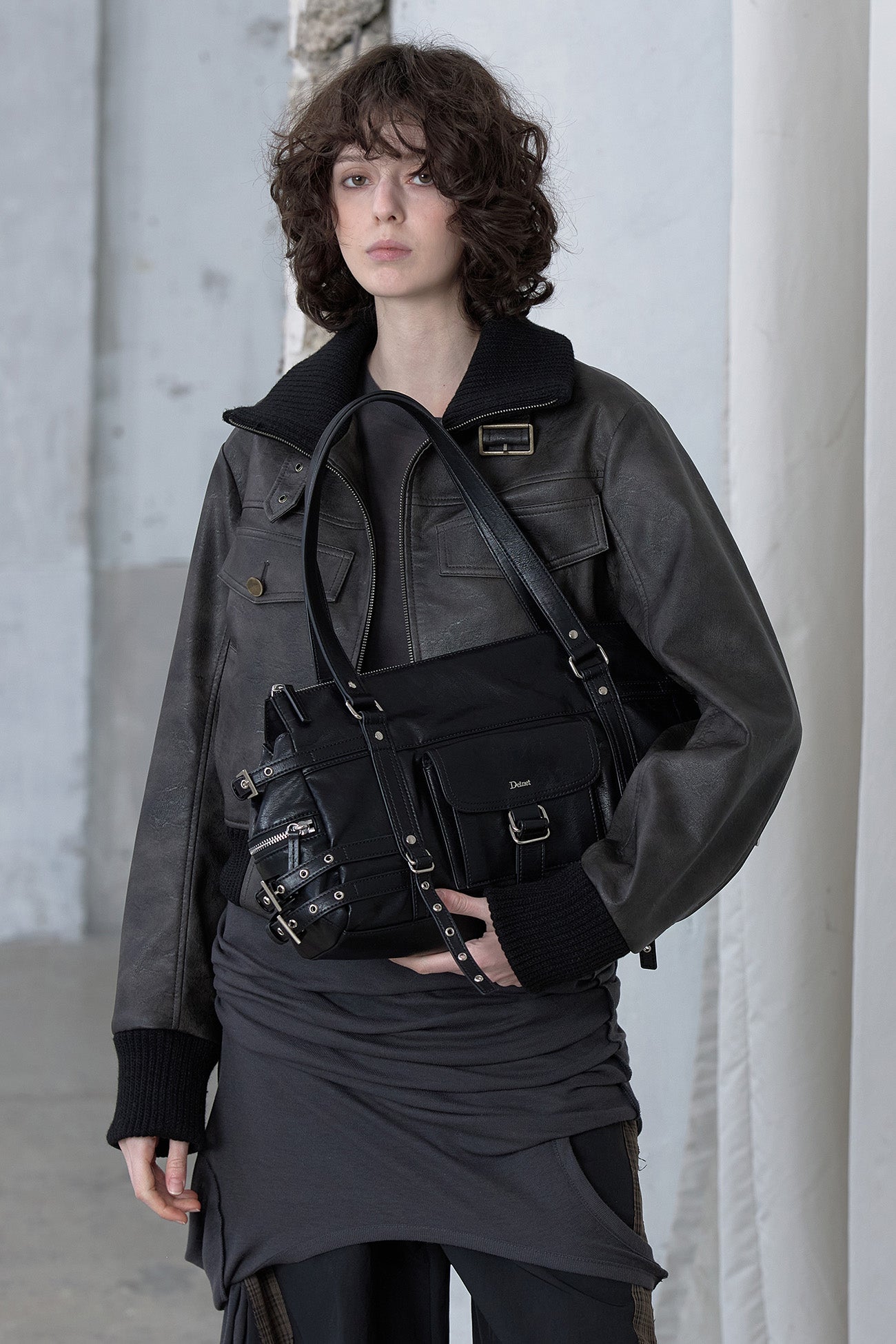 Deinet - Belted Pocket Shoulder Bag (Black) product image 1 | TRAB K-Fashion Australia