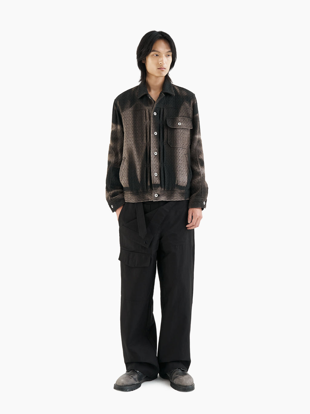 Jiyong Kim - Sun-Bleached Tweed Trucker Jacket (Black) product image 1 | TRAB K-Fashion Australia
