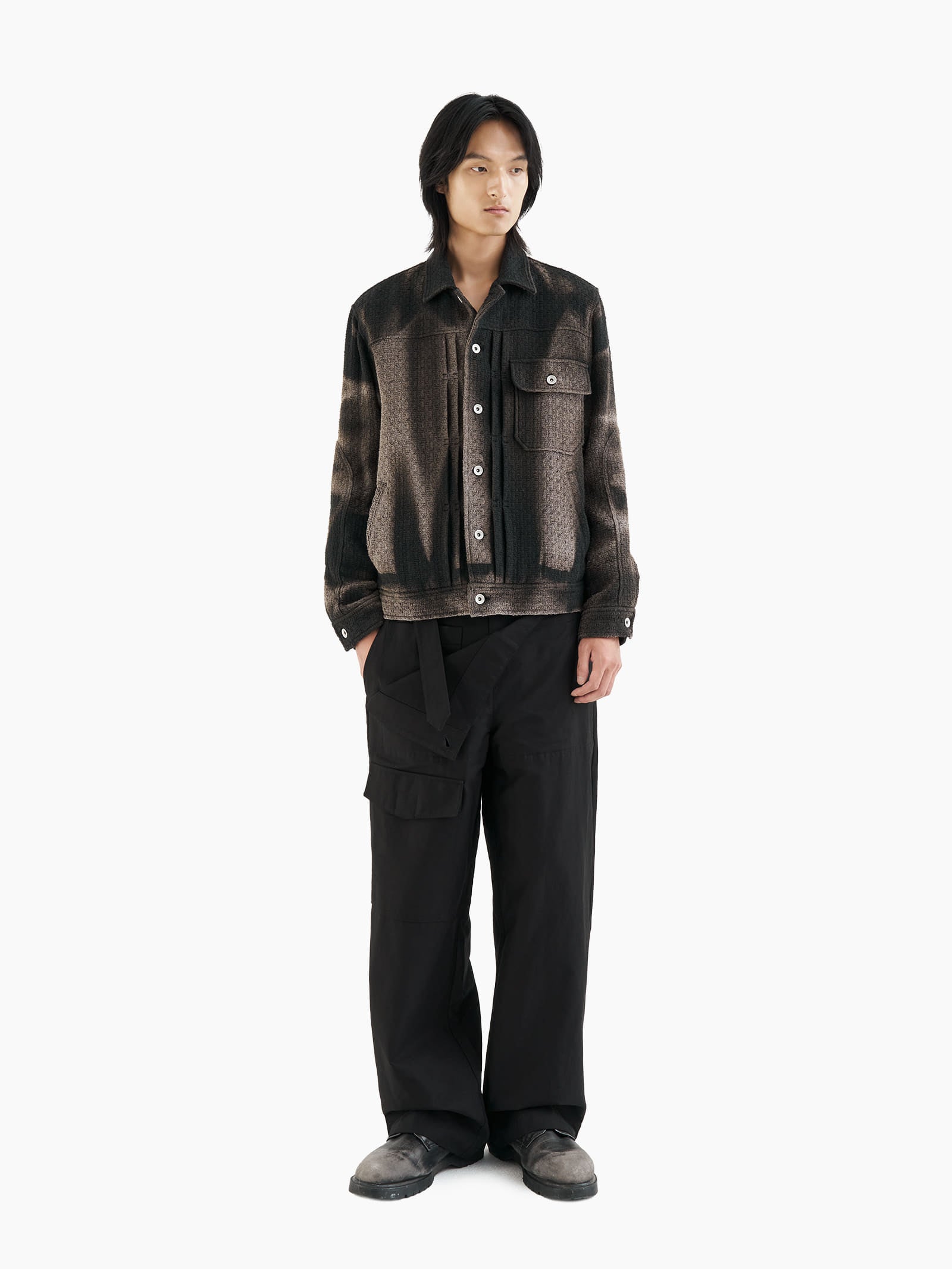 Jiyong Kim - Sun-Bleached Tweed Trucker Jacket (Black) product image 1 | TRAB K-Fashion Australia
