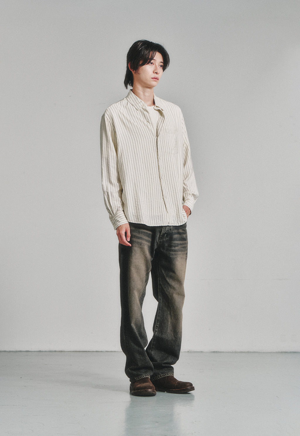 Art if acts - Wrinkle Rayon Shirt (Cream/Charcoal) product image 3 | TRAB K-Fashion Australia