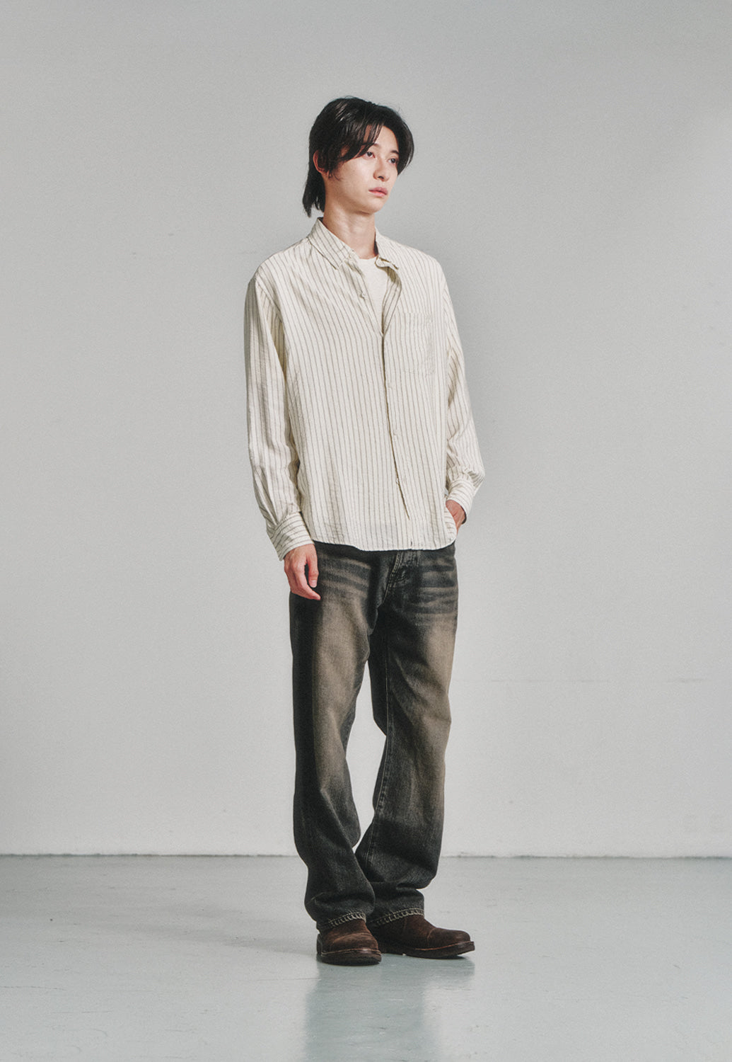 Art if acts - Wrinkle Rayon Shirt (Cream/Charcoal) product image 3 | TRAB K-Fashion Australia