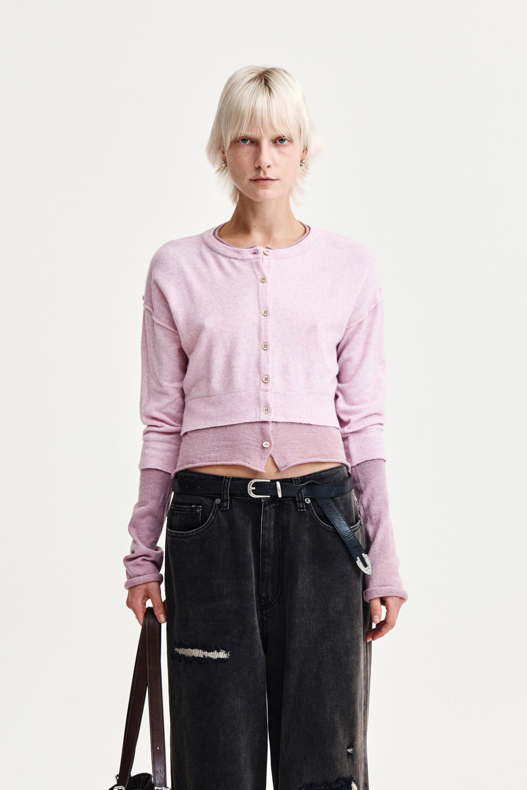 Matin Kim - Layered Texture Knit Cardigan (Lilac) product image 5 | TRAB K-Fashion Australia