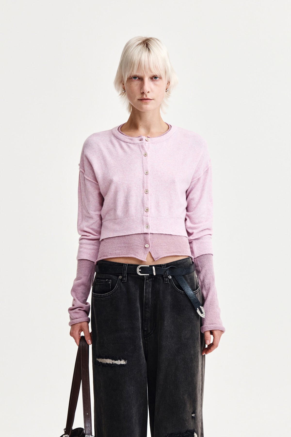 Matin Kim - Layered Texture Knit Cardigan (Lilac) product image 5 | TRAB K-Fashion Australia