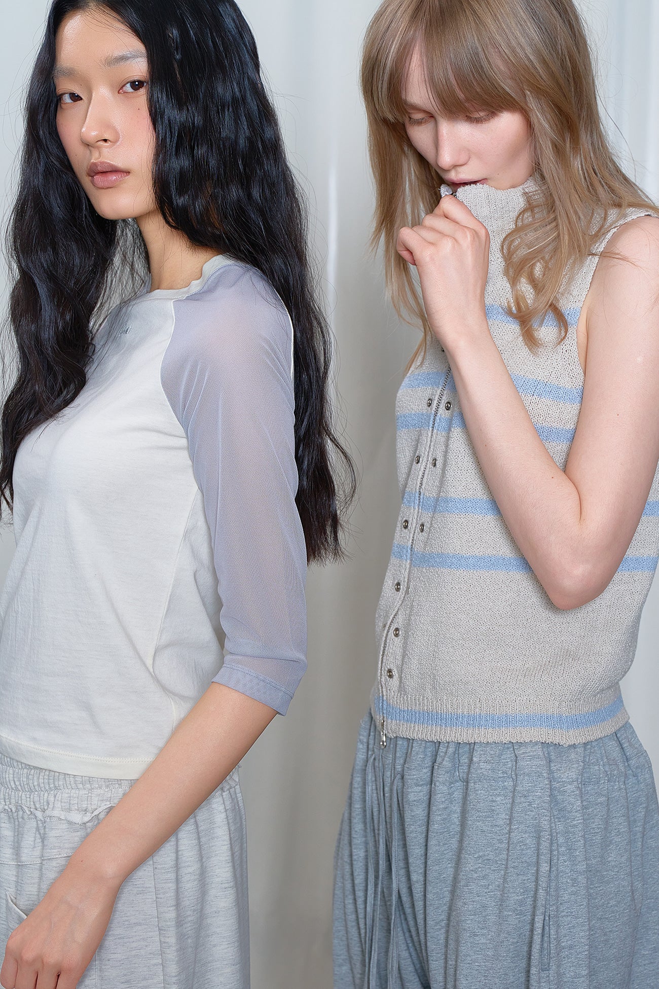 Deinet - Stripe Knit Vest Zip Up (Light Grey) product image 7 | TRAB K-Fashion Australia