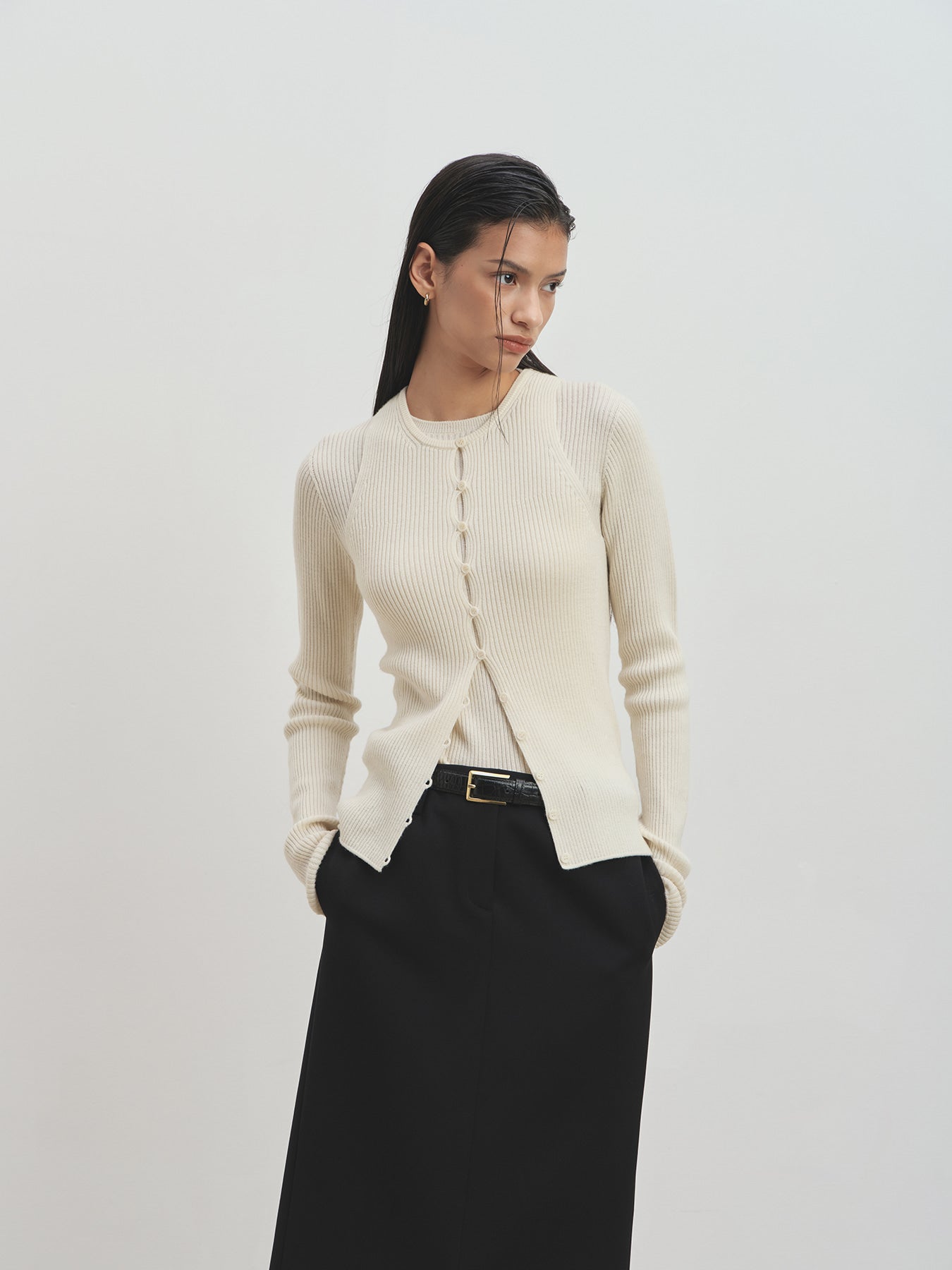 Tonywack - Button Ribbed Sleeveless Cardigan (Ivory) product image 3 | TRAB K-Fashion Australia