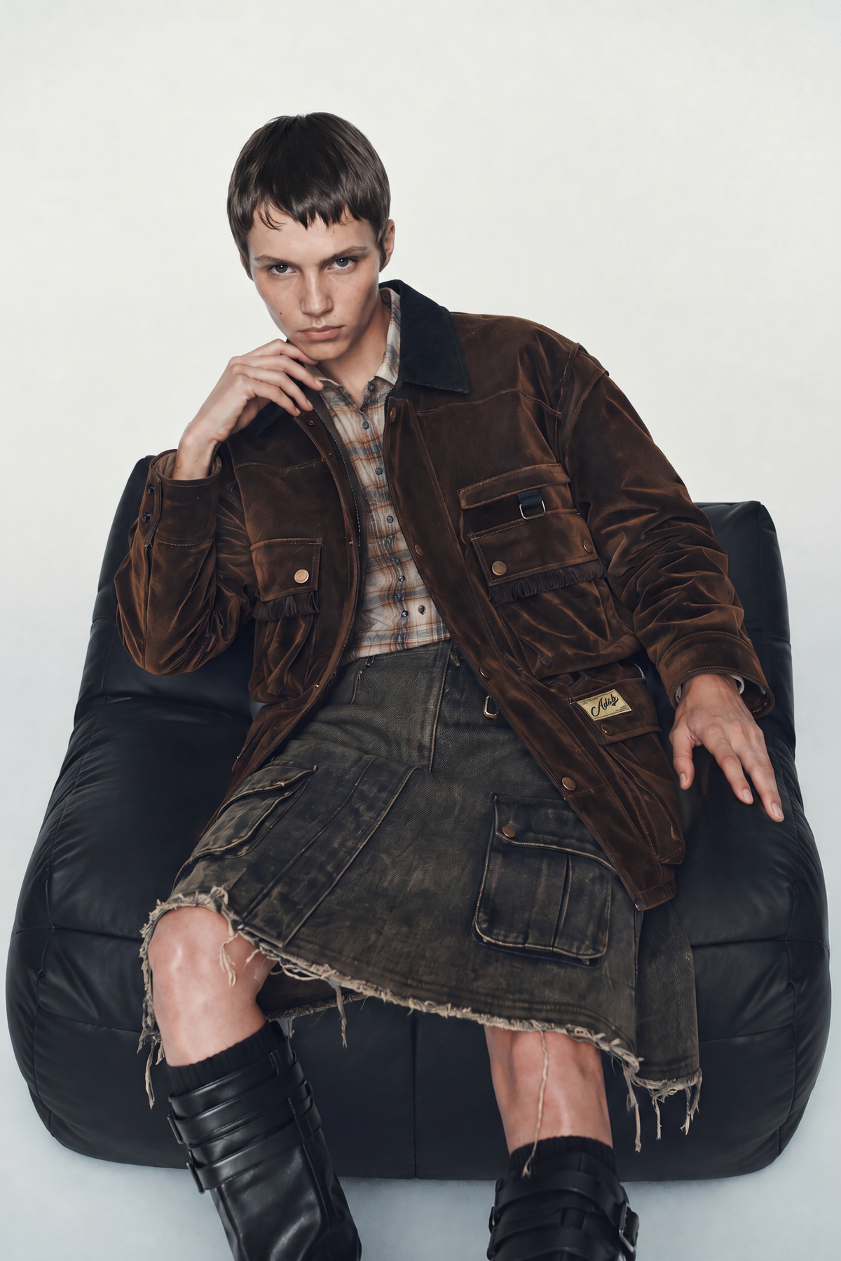 Andersson Bell - Multi-Pocket Velvet Safari Jacket (Brown) product image 1 | TRAB K-Fashion Australia