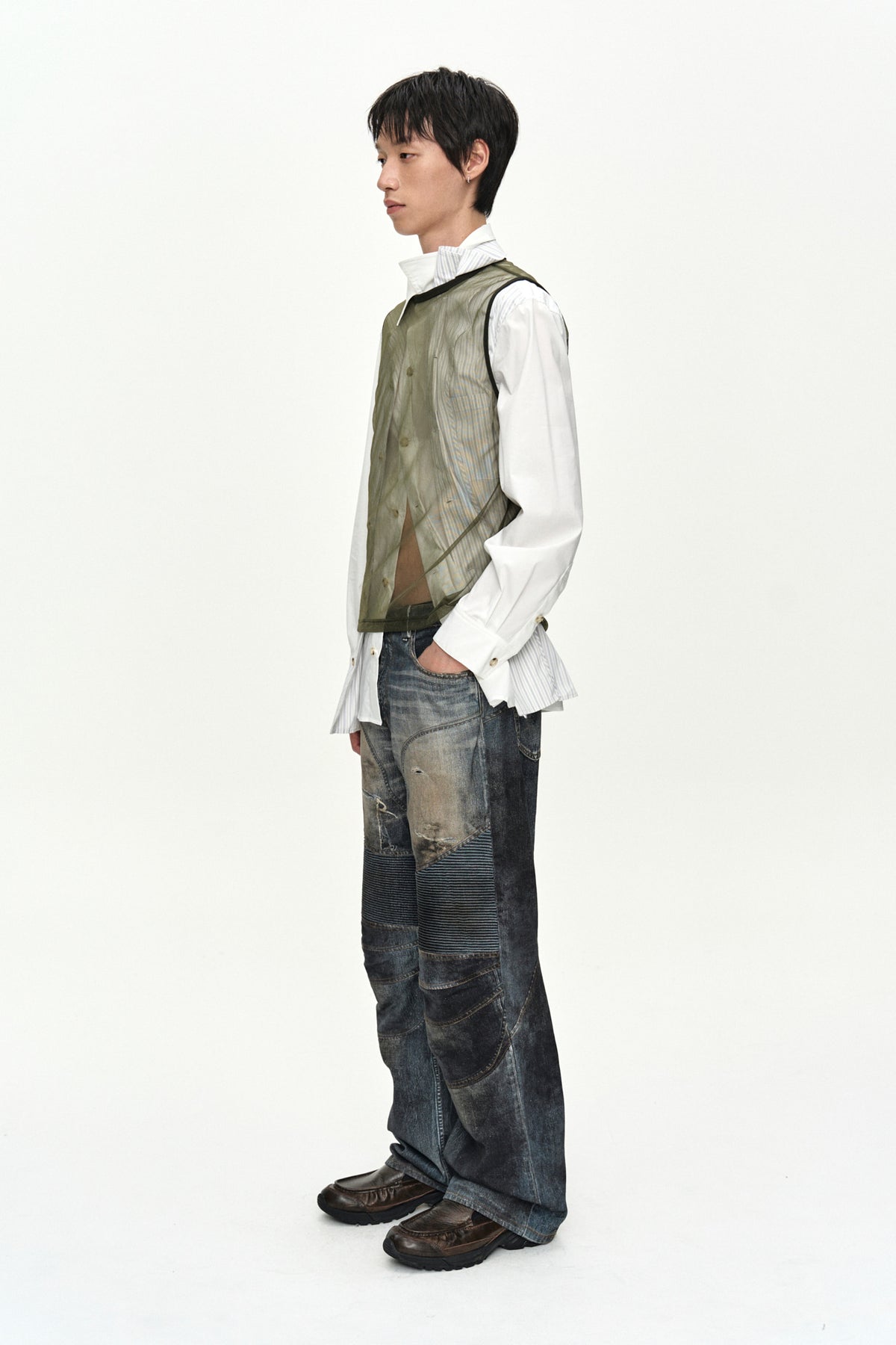 Andersson Bell - Denim Trompe-L'oeil Graphic Biker Jeans (Mid Blue) product image 12 | TRAB K-Fashion Australia
