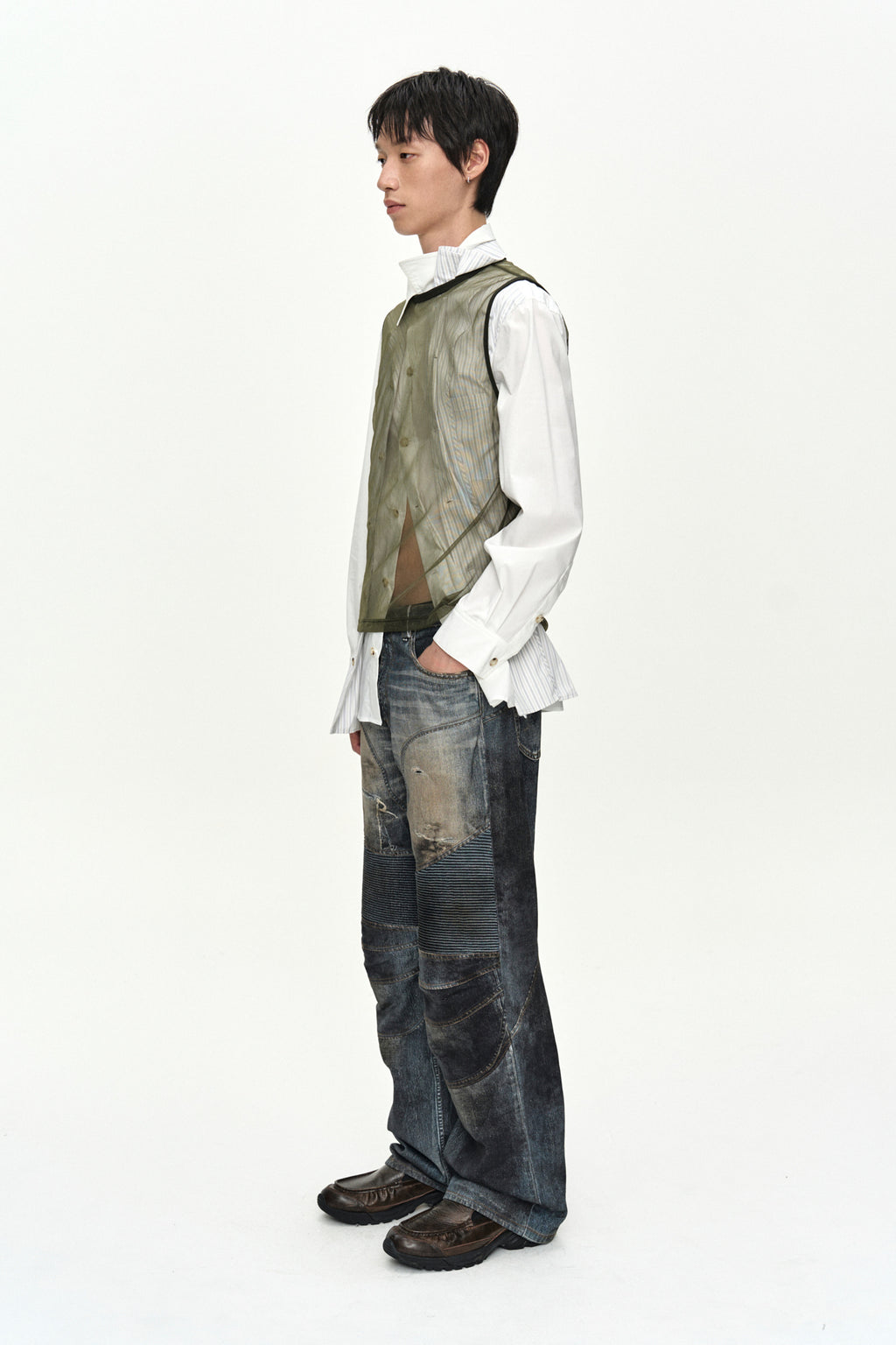 Andersson Bell - [Pre-Order – Ships August 7] Denim Trompe-L'oeil Graphic Biker Jeans (Mid Blue) product image 12 | TRAB K-Fashion Australia