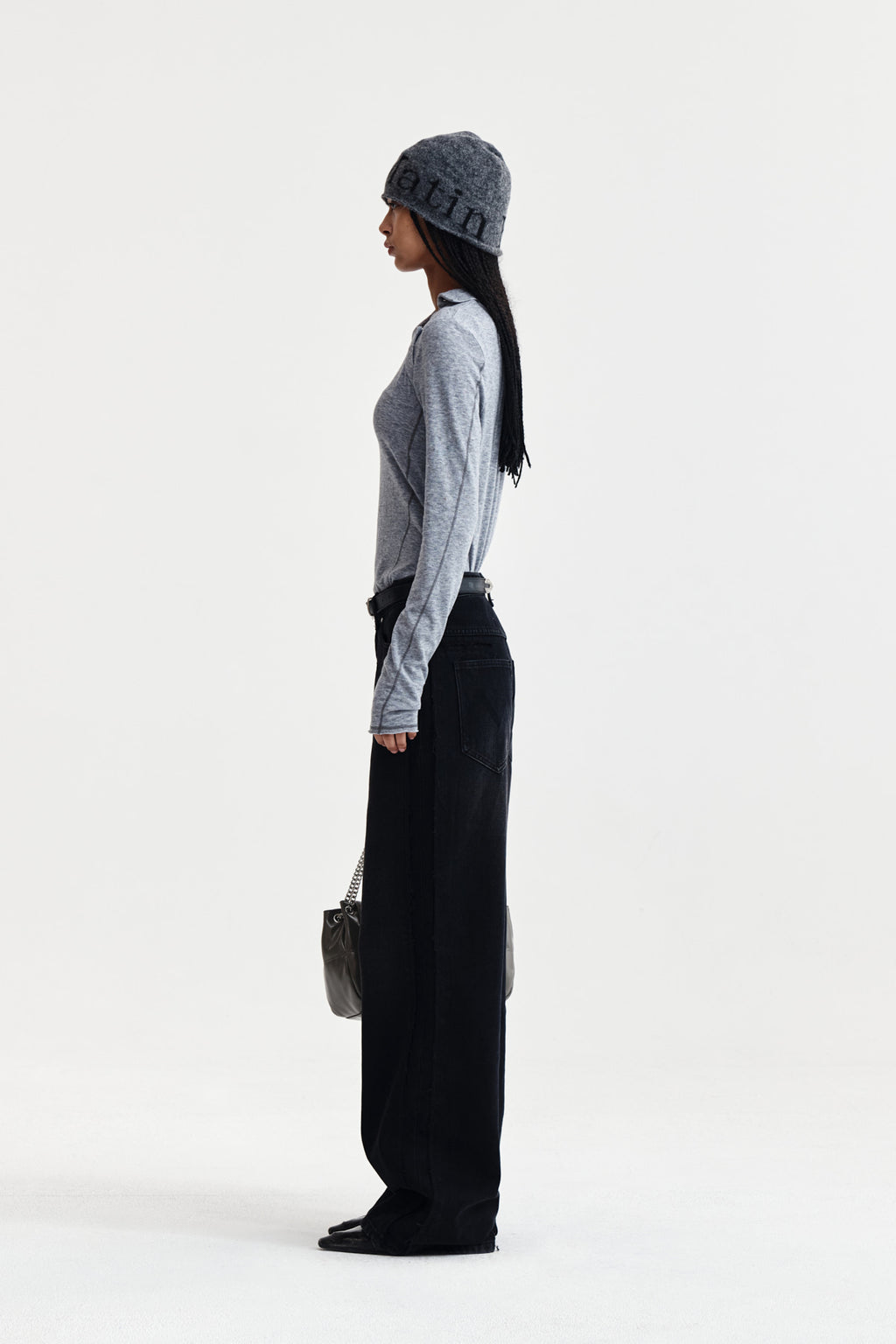 Matin Kim - Button Slit Half Neck Top (Grey) product image 6 | TRAB K-Fashion Australia
