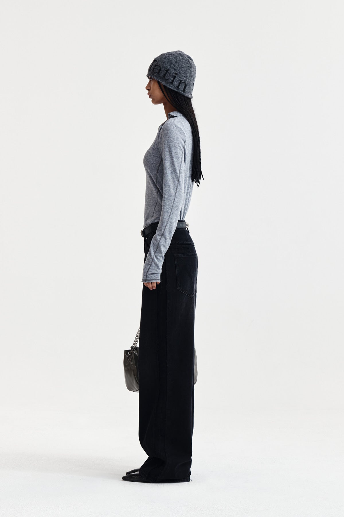 Matin Kim - Button Slit Half Neck Top (Grey) product image 6 | TRAB K-Fashion Australia