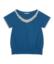 Coyseio - Ruffle V-Neck Smocked T-Shirt (Blue) product image 1 | TRAB K-Fashion Australia