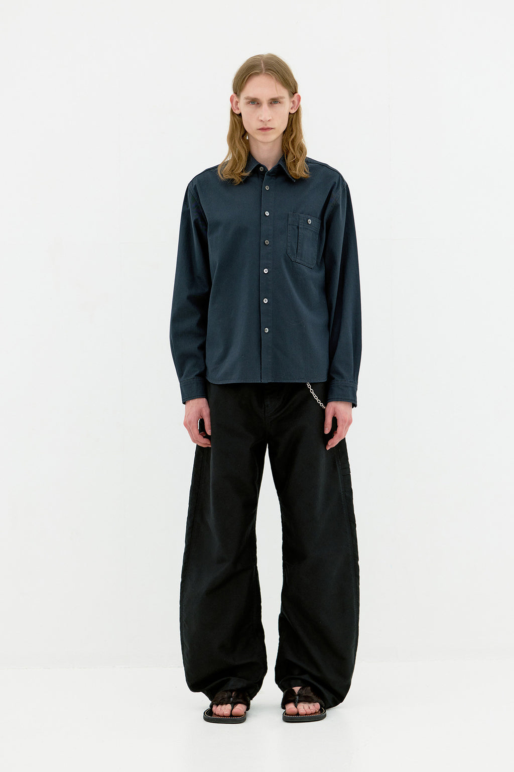 Coor - Single Pocket Washed Cotton Shirt (Dark Navy) product image 2 | TRAB K-Fashion Australia