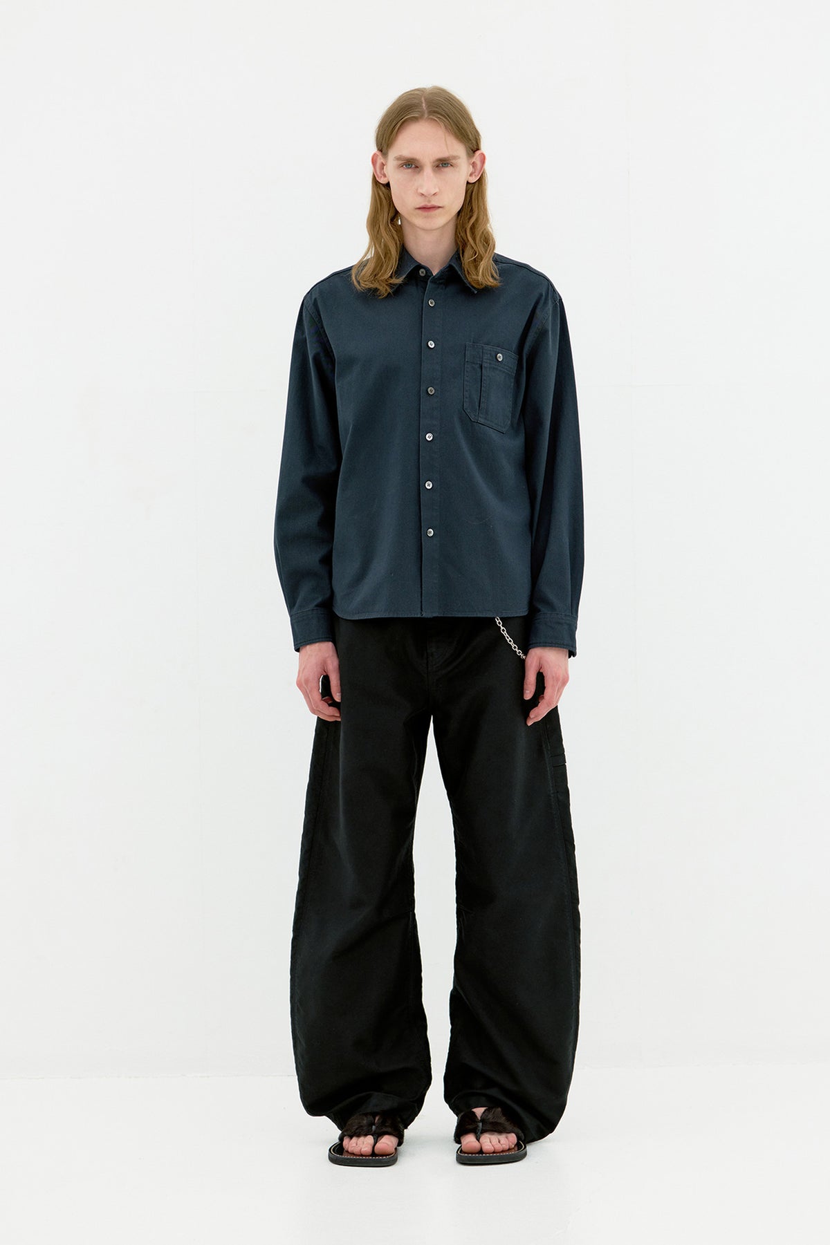 Coor - Single Pocket Washed Cotton Shirt (Dark Navy) product image 2 | TRAB K-Fashion Australia