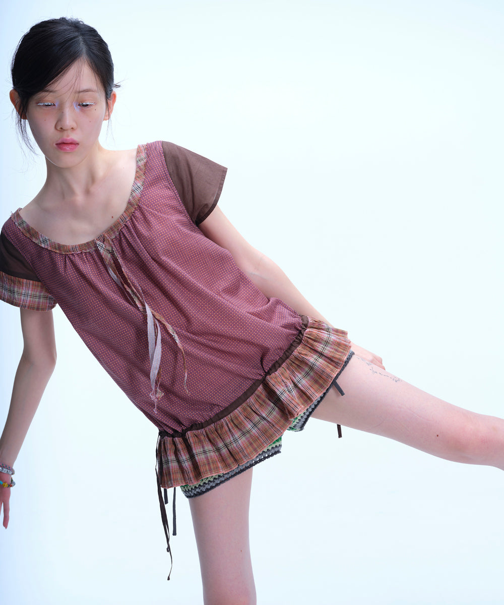 Coyseio - Strap Shirring Blouse (Brown) product image 3 | TRAB K-Fashion Australia