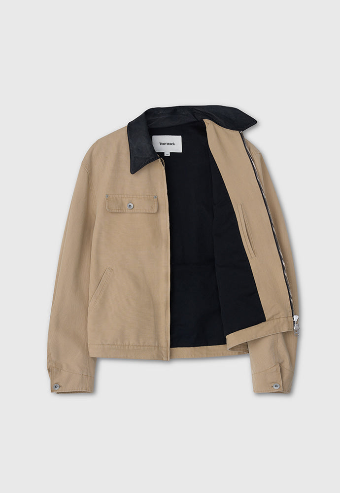 Tonywack - Leather Collar Garment-Washed Rivet Work Jacket (Faded Beige) product image 8 | TRAB K-Fashion Australia