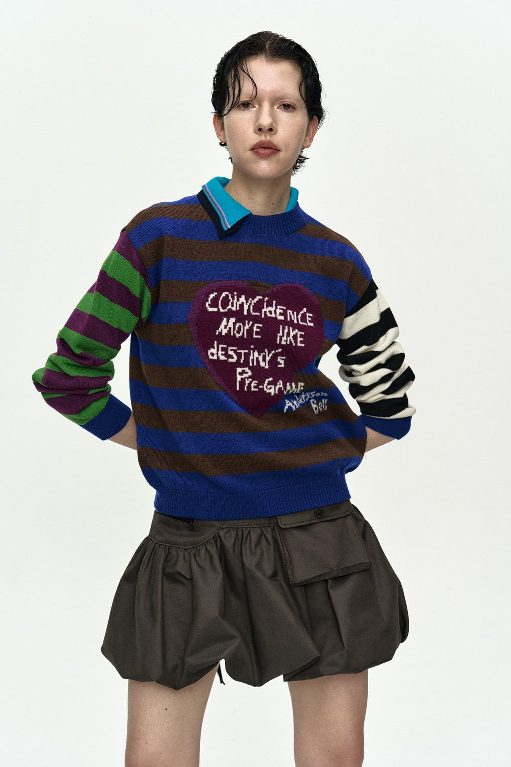 Andersson Bell - Girl's Heart Message Crew-Neck Sweater (Blue/Green) product image 1 | TRAB K-Fashion Australia