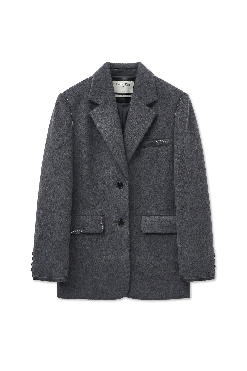 Matin Kim - Hairy Overfit Stitch Single Jacket (Grey) product image 2 | TRAB K-Fashion Australia