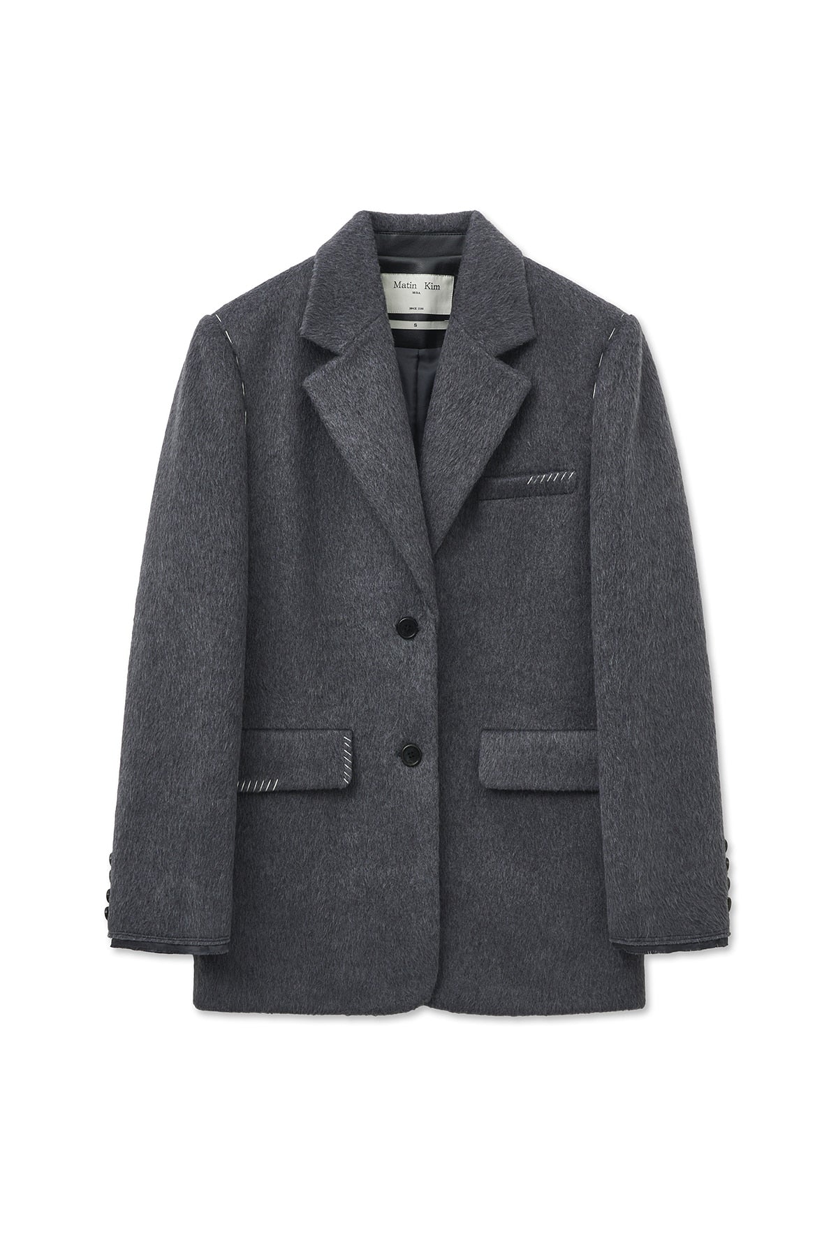 Matin Kim - Hairy Overfit Stitch Single Jacket (Grey) product image 2 | TRAB K-Fashion Australia