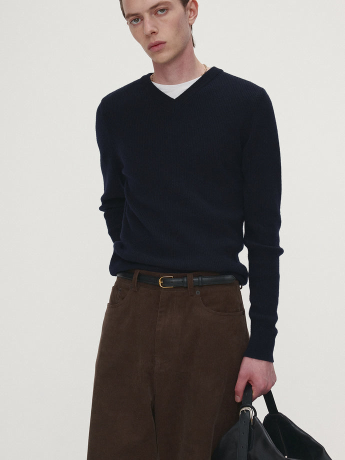 Tonywack - Super Fine Wool Ribbed V-Neck Sweater (Navy) product image 4 | TRAB K-Fashion Australia
