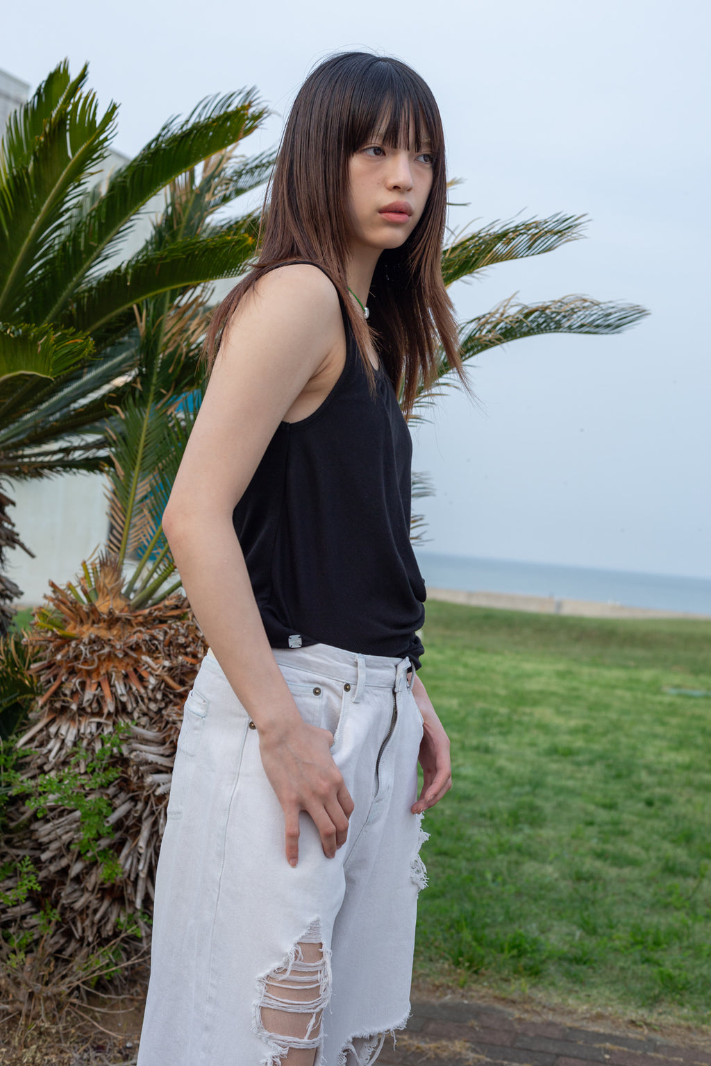 Matin Kim - Unbalance Tuck Sleeveless Top (Black) product image 13 | TRAB K-Fashion Australia