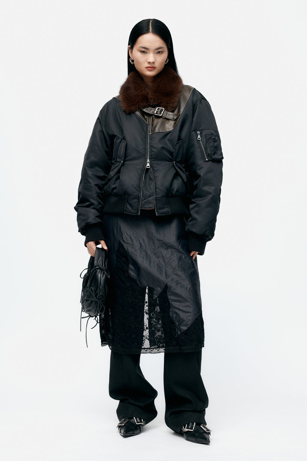 Andersson Bell - Fur Collar Leather Patch Ma-1 Bomber (Black) product image 9 | TRAB K-Fashion Australia