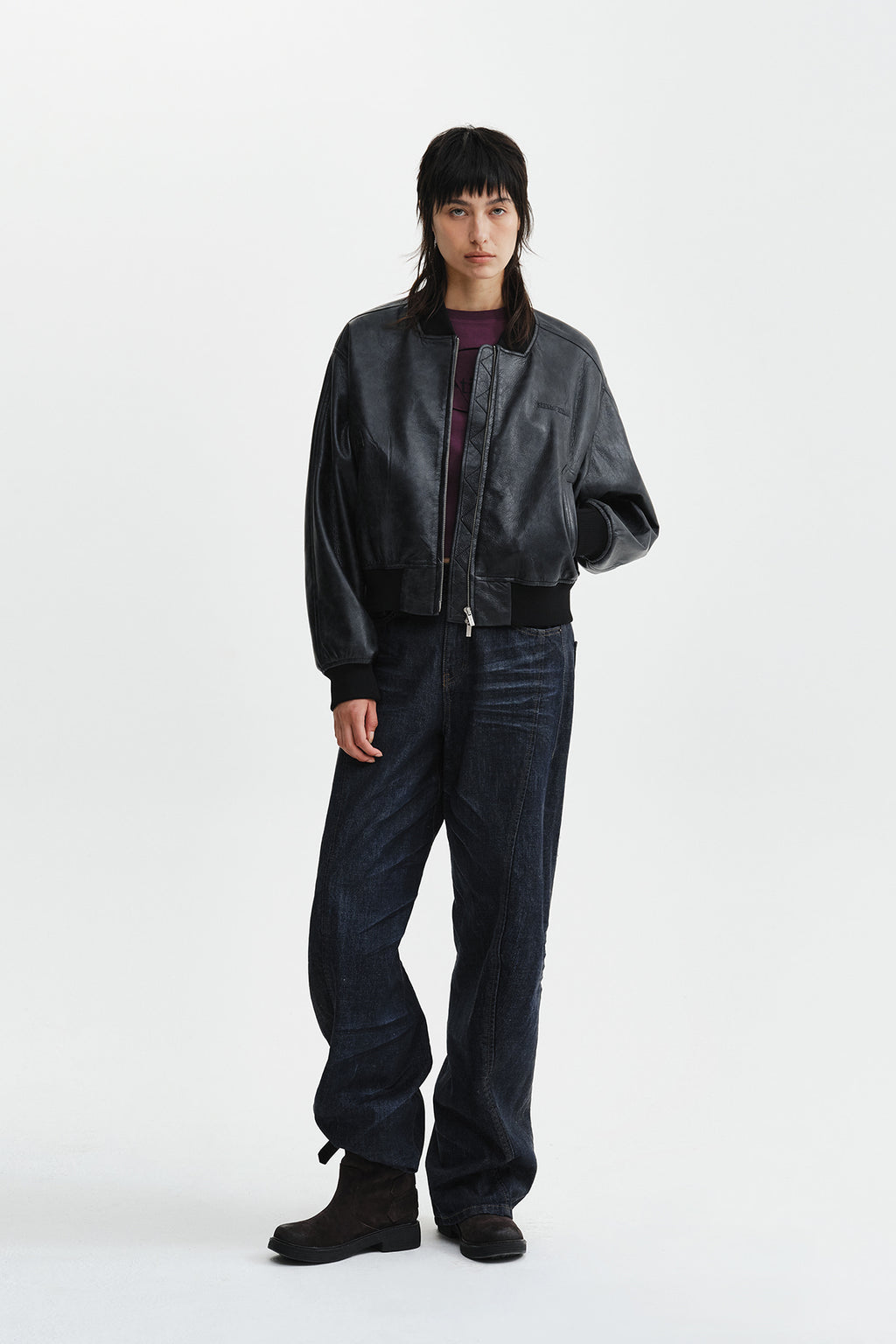 Matin Kim - Faux Leather Rib Collar Blouson (Black) product image 9 | TRAB K-Fashion Australia