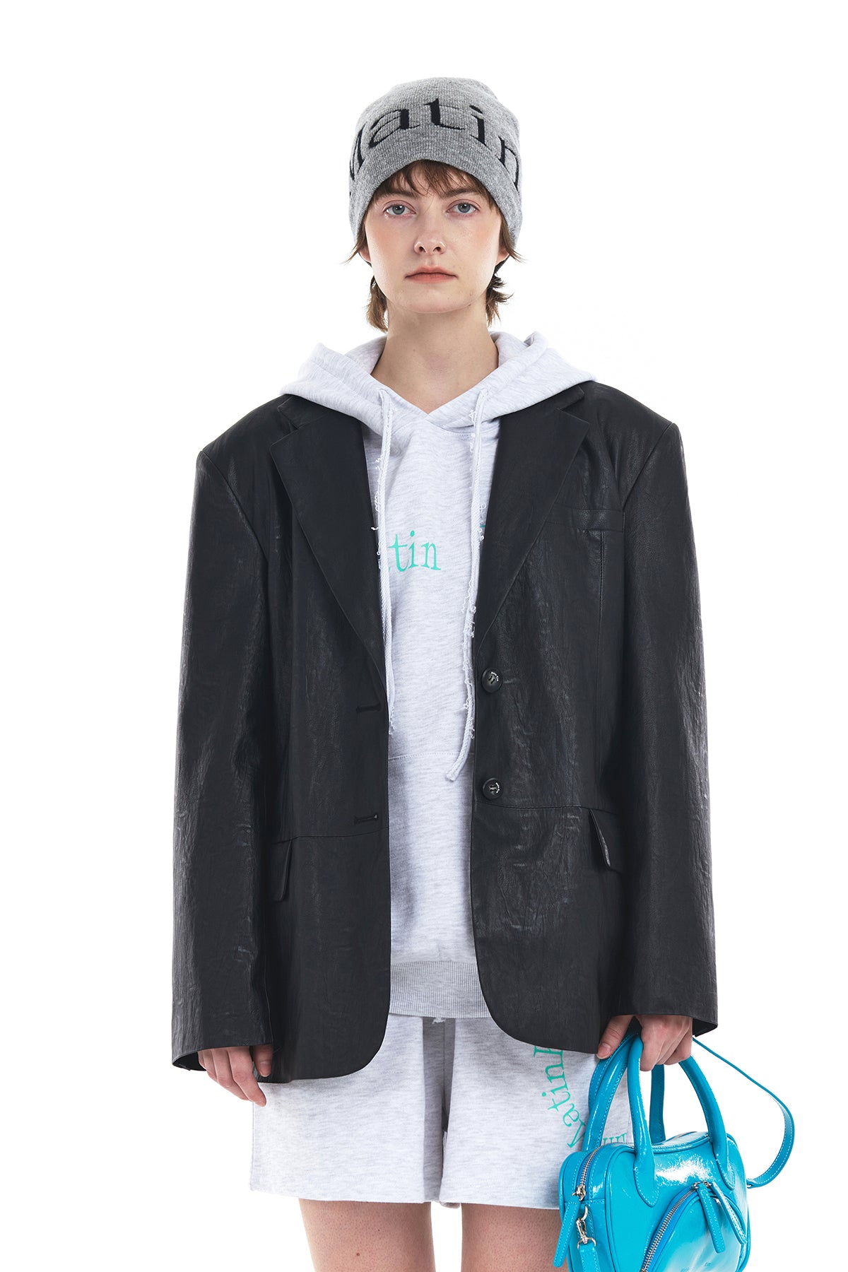 Matin Kim - Logo Jacquard Short Beanie (Grey) product image 4 | TRAB K-Fashion Australia