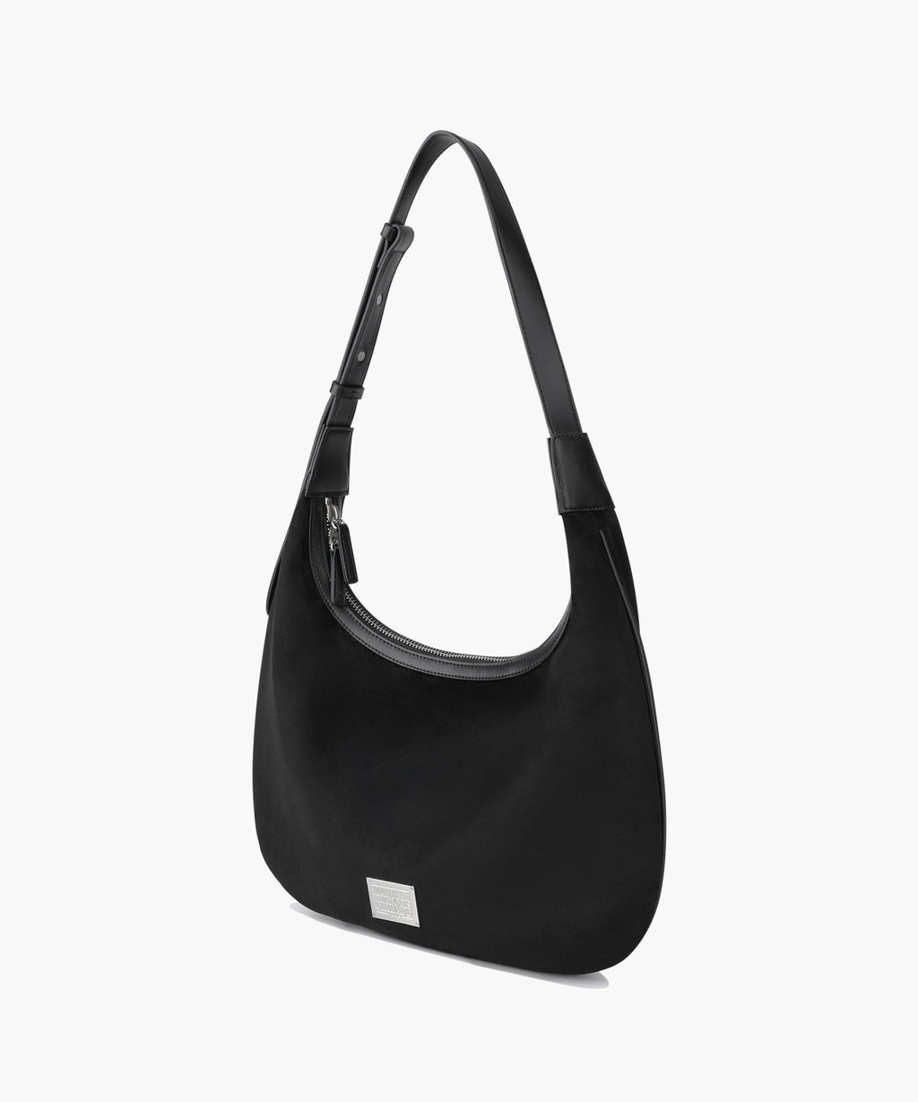 Marithe & Francois Girbaud - Classic Logo Round Suede Shoulder Bag (Black) product image 2 | TRAB K-Fashion Australia