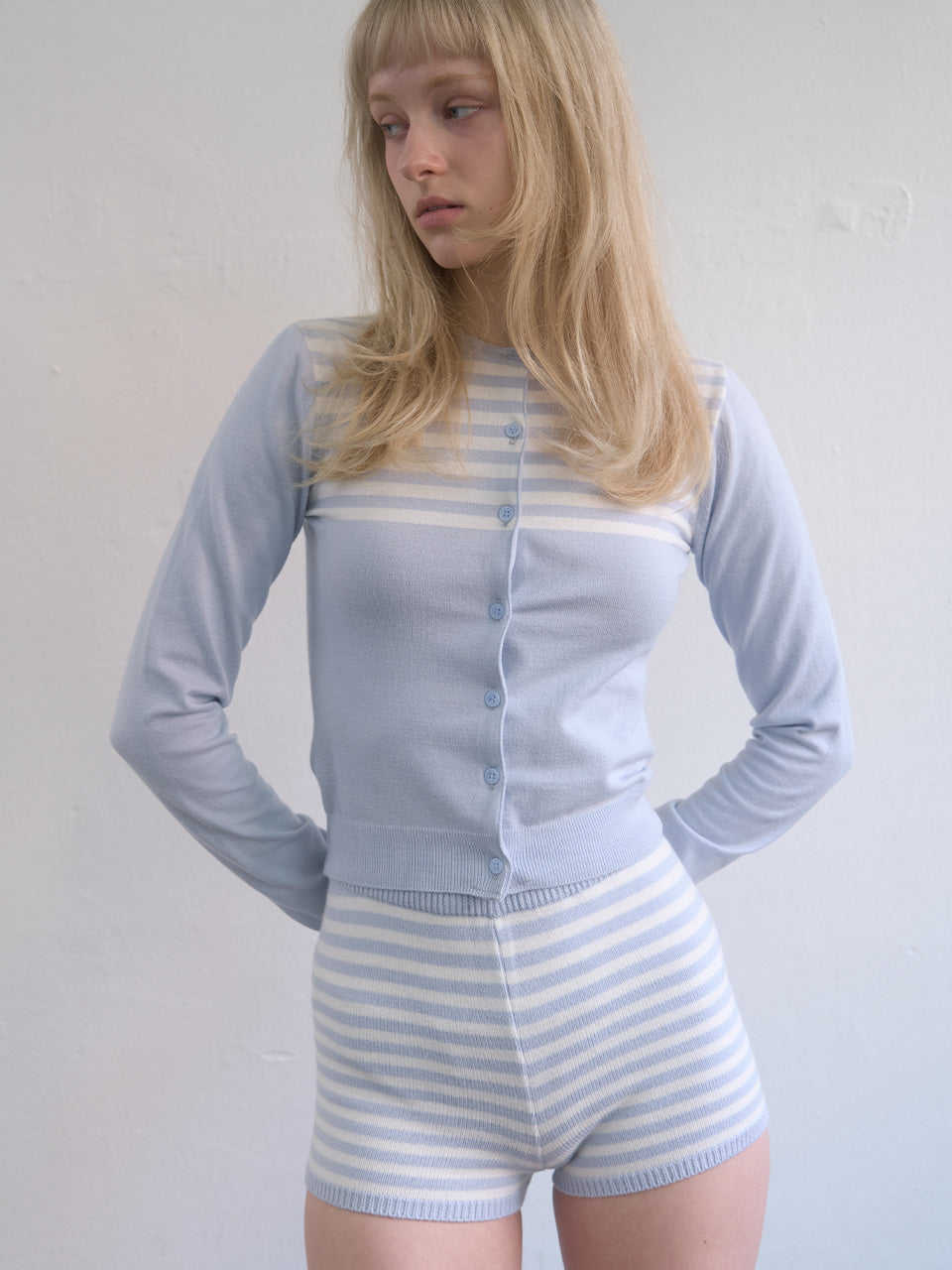 Kijun - Stripe Knit Shorts (Sky Blue) product image 6 | TRAB K-Fashion Australia