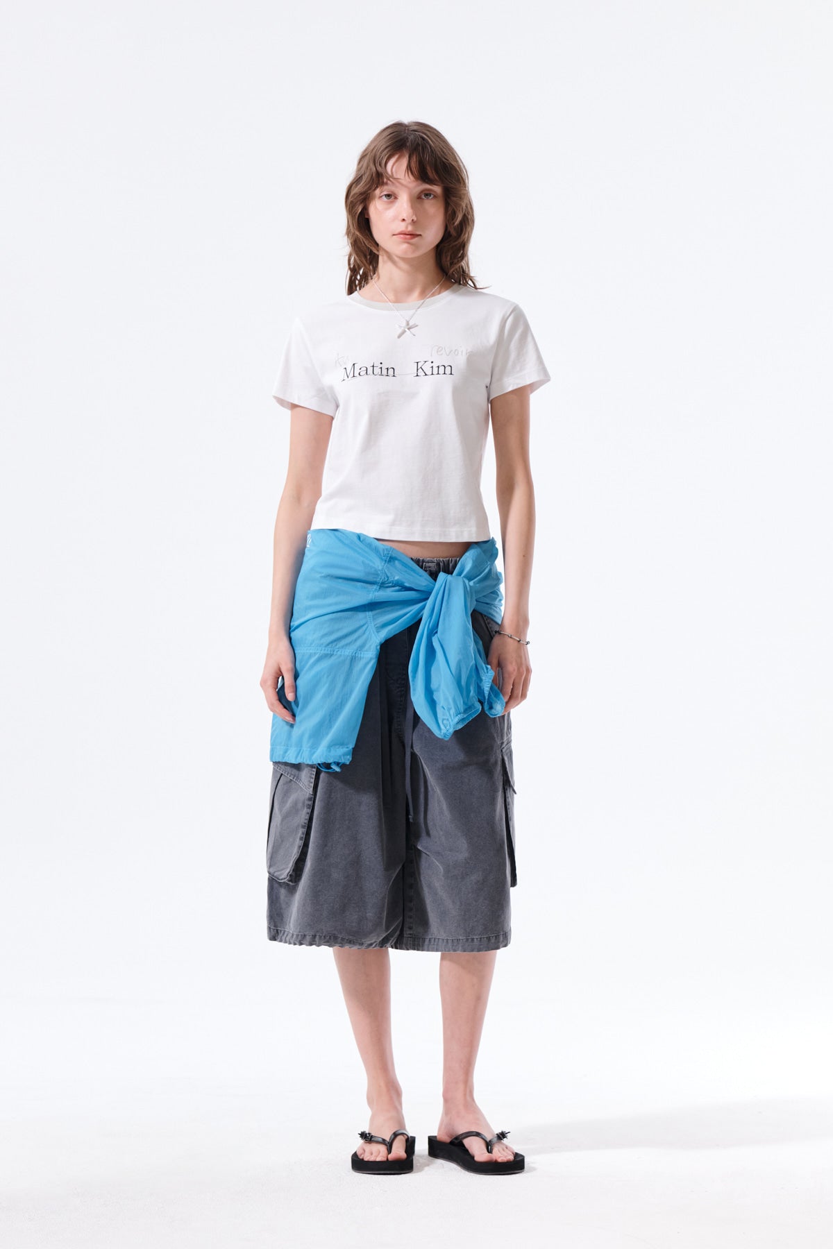 Matin Kim - Tonal Rib Logo Crop Top (White) product image 8 | TRAB K-Fashion Australia
