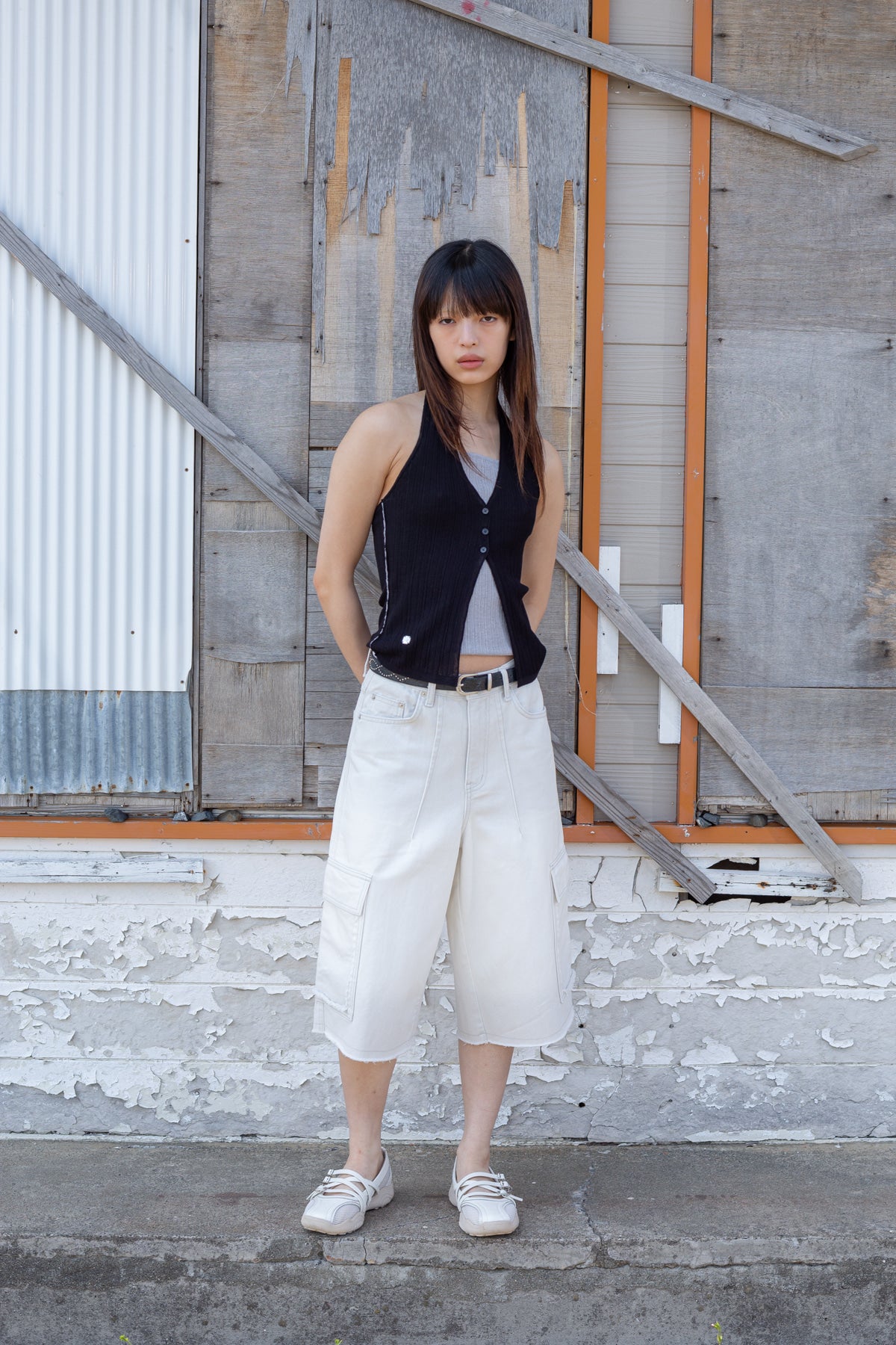 Matin Kim - Layered Button Halter Neck Top (Black) product image 11 | TRAB K-Fashion Australia