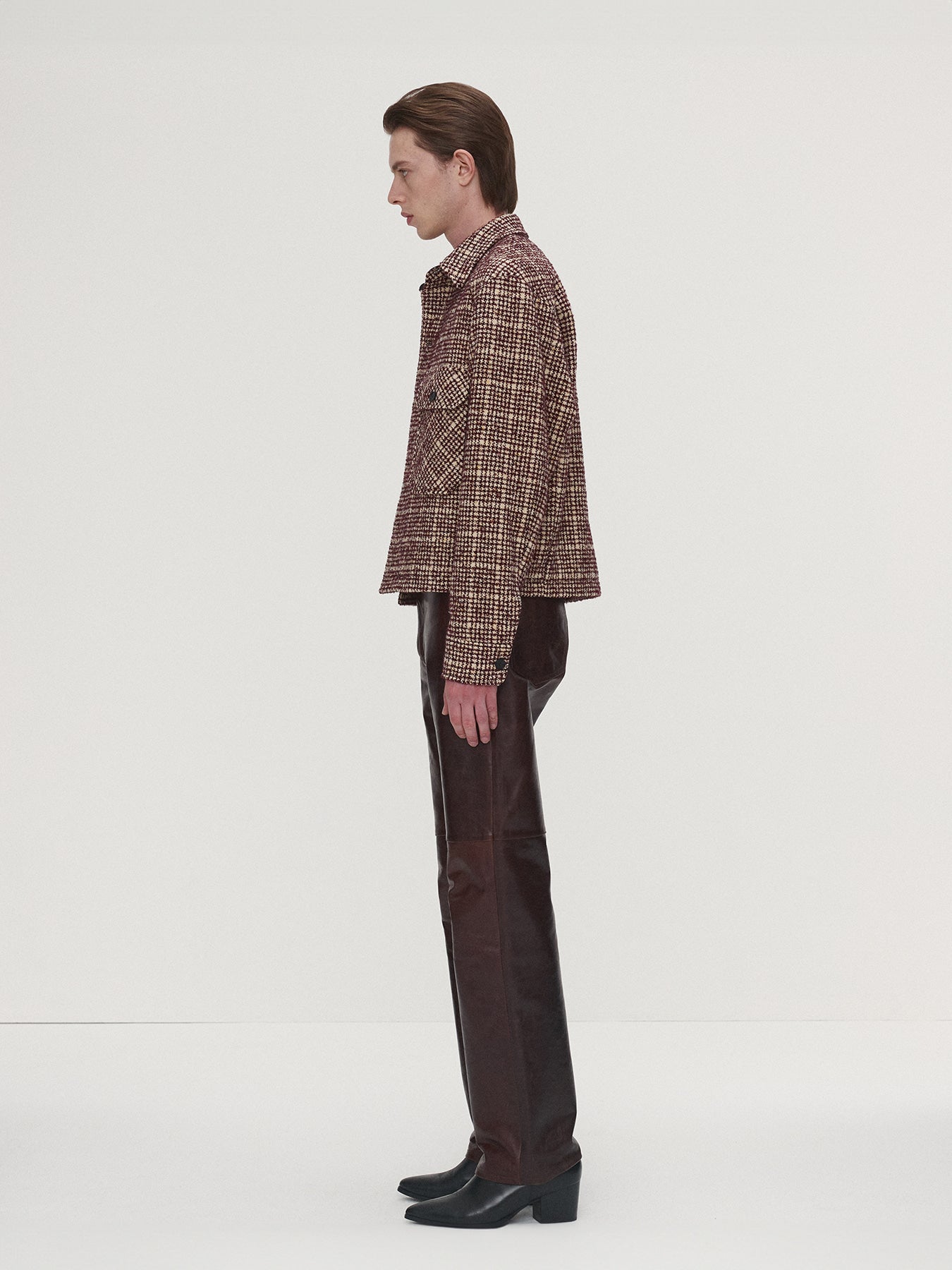 Tonywack - Checked Wool Tweed Shirt Jacket Italian Fabric (Burgundy/Ecru) product image 3 | TRAB K-Fashion Australia