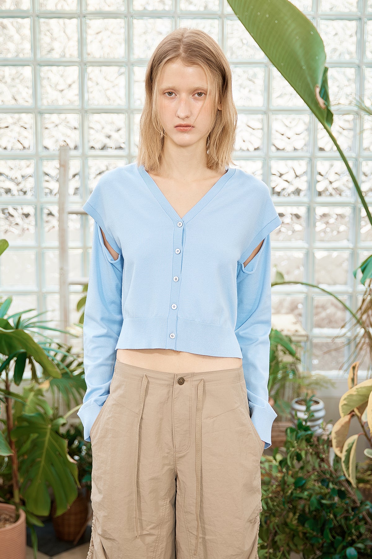 Matin Kim - Slit Detail Button Cardigan (Light Blue) product image 11 | TRAB K-Fashion Australia
