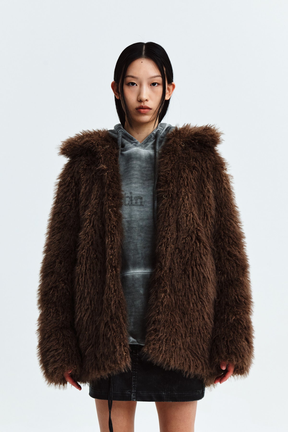 Matin Kim - Oversize Hairy Fur Coat (Brown) product image 5 | TRAB K-Fashion Australia