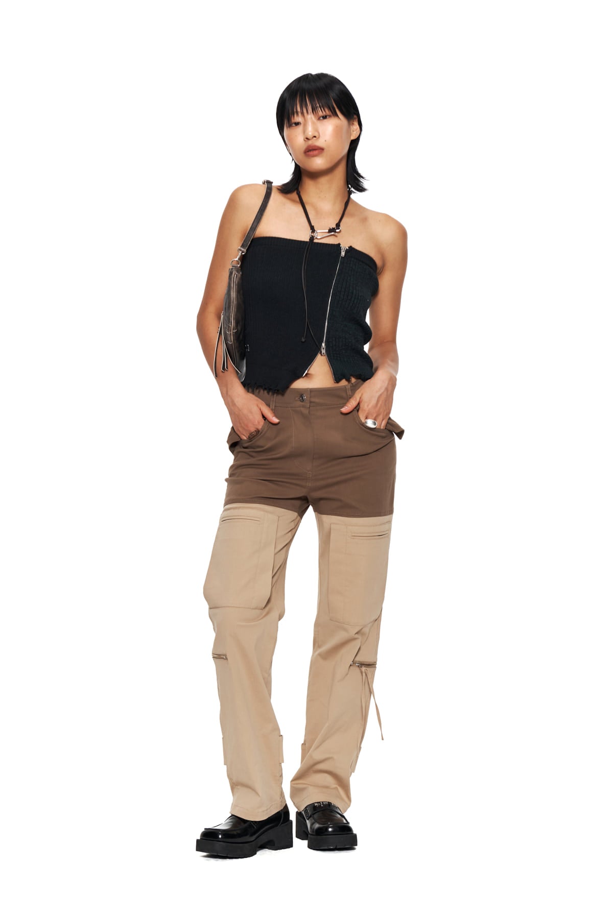 Matin Kim - Color Block Velcro Cargo Pants (Brown) product image 8 | TRAB K-Fashion Australia