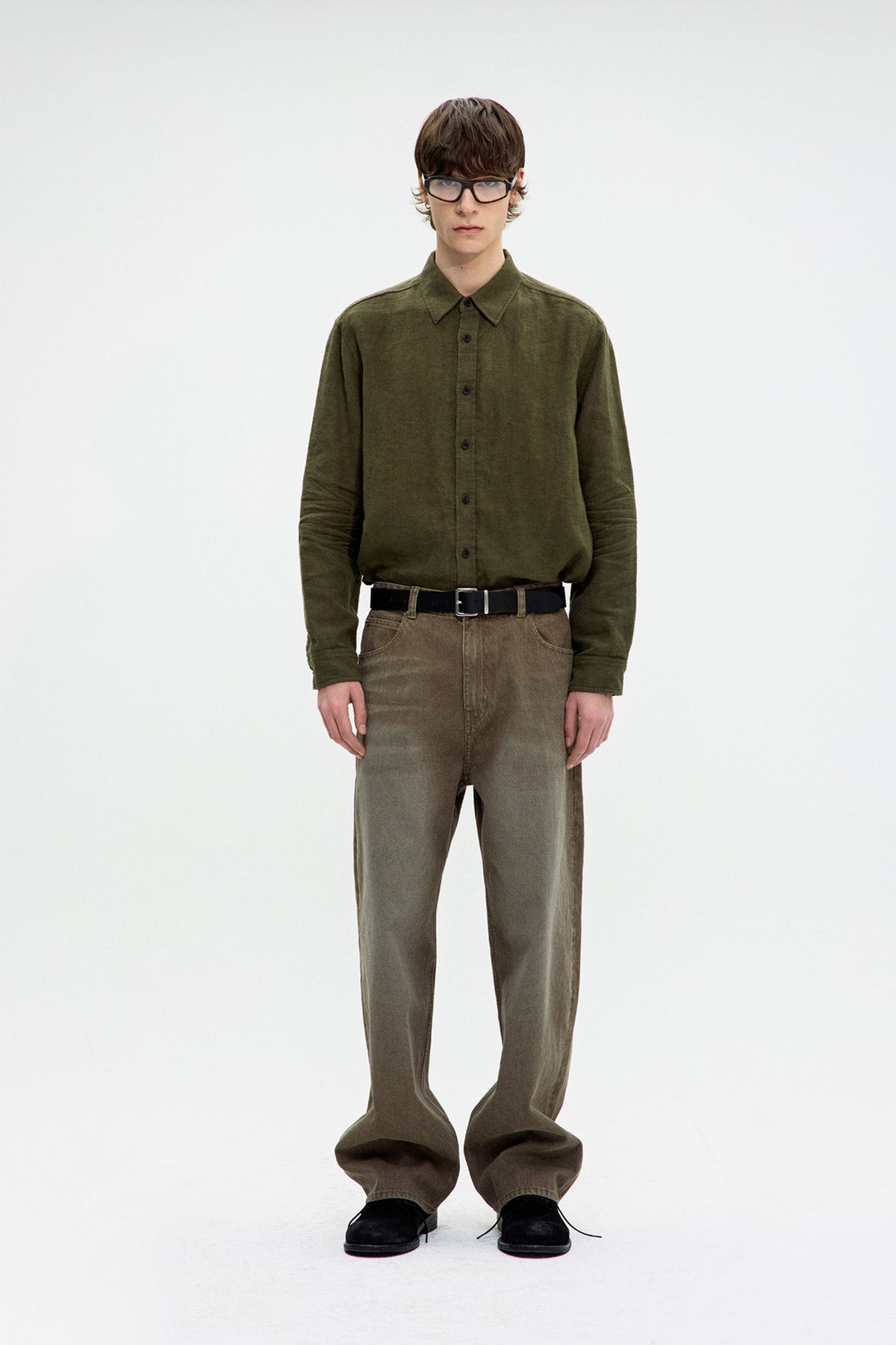 Coor - Embossed Pointed Linen Textured Shirt (Washed Khaki) product image 2 | TRAB K-Fashion Australia