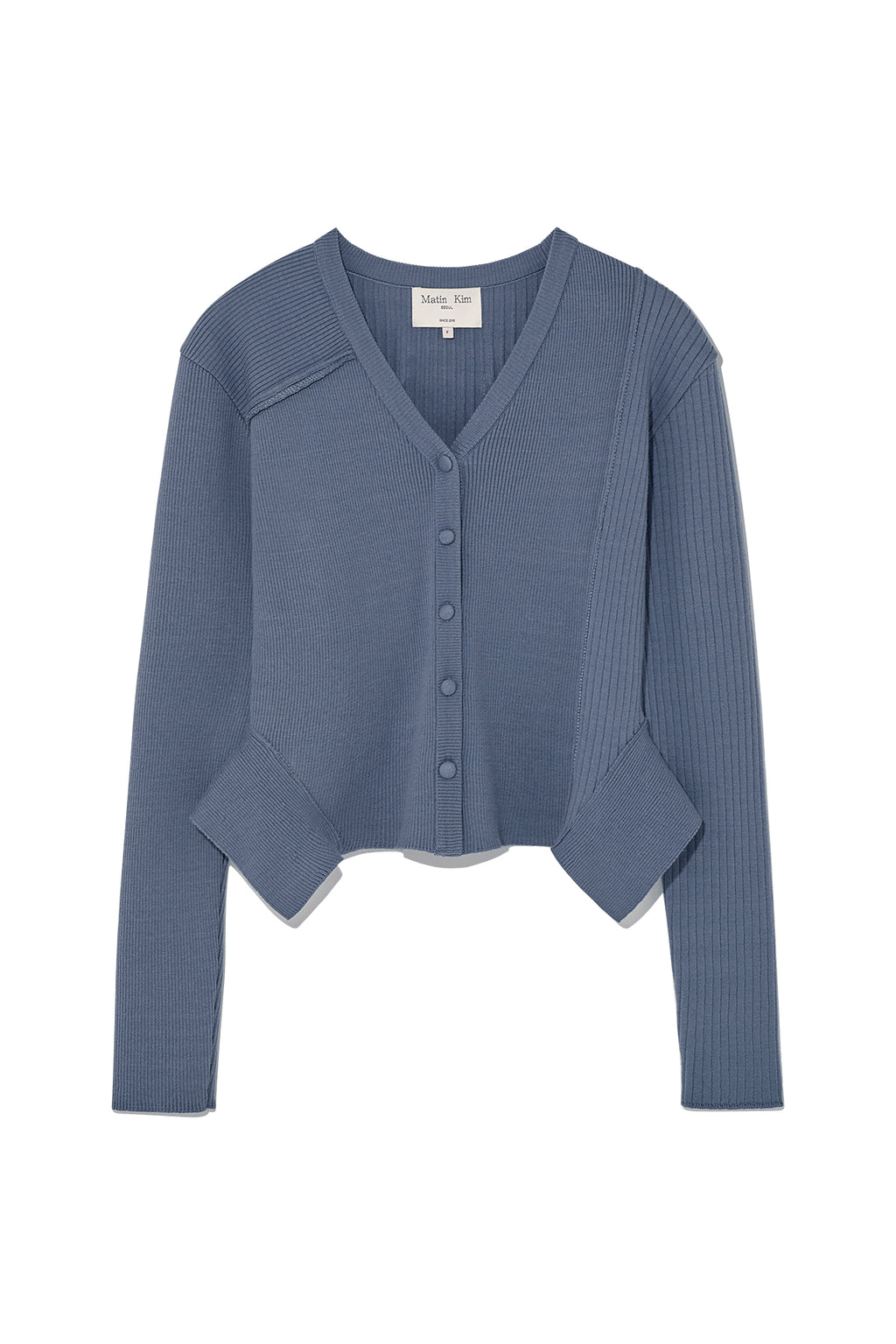 Matin Kim - Unbalance Cut Line Button Cardigan (Smoke Blue) product image 1 | TRAB K-Fashion Australia