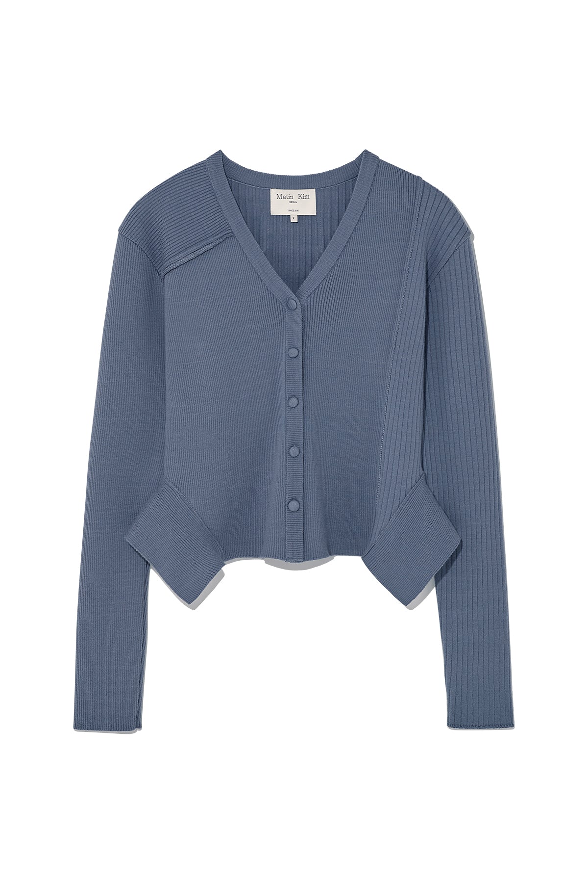 Matin Kim - Unbalance Cut Line Button Cardigan (Smoke Blue) product image 1 | TRAB K-Fashion Australia