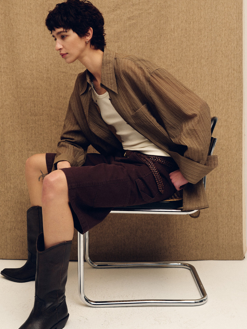 Tonywack - Lyocell Oversized Stripe Shirt (Olive Stripe) product image 6 | TRAB K-Fashion Australia