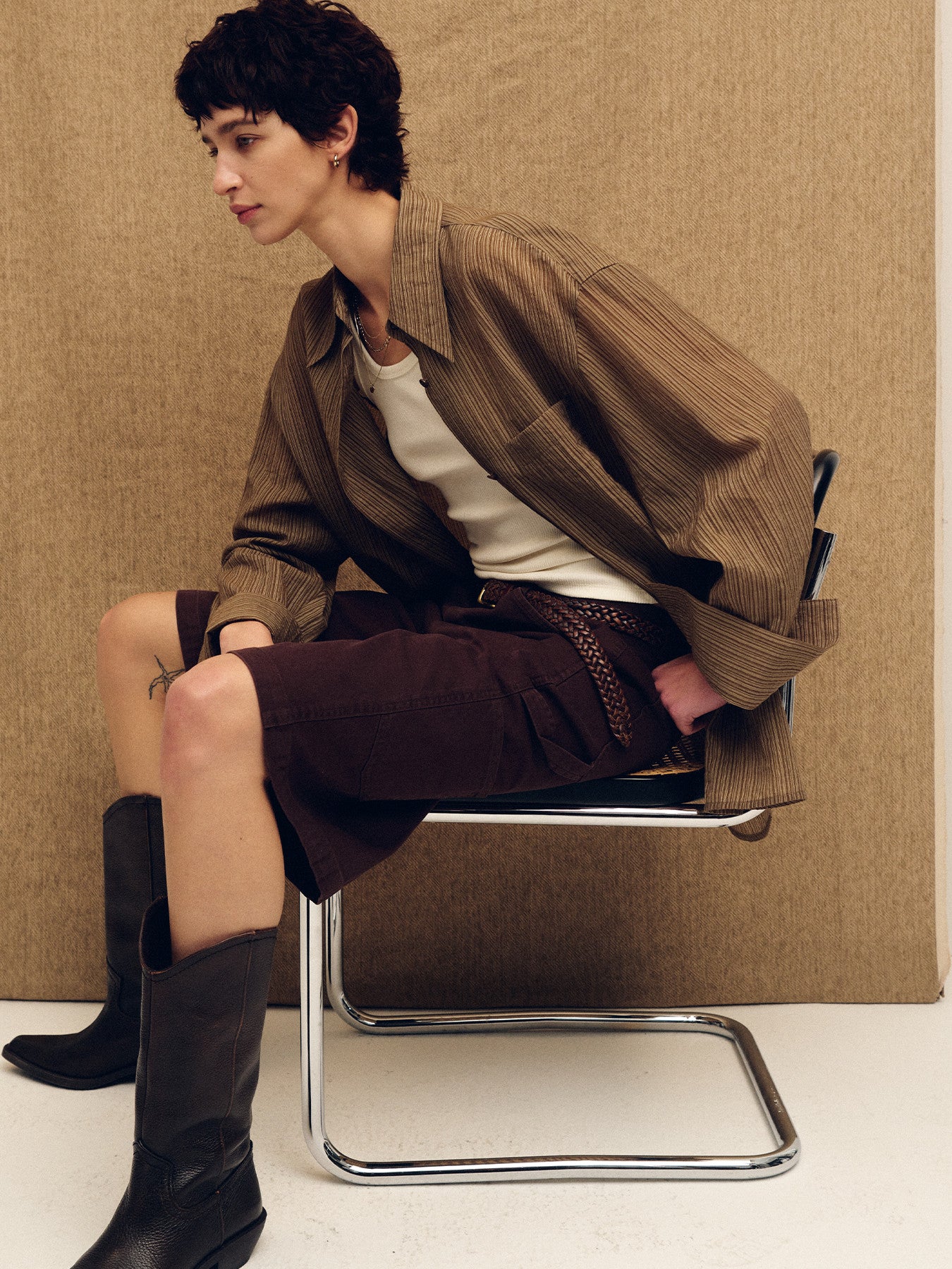 Tonywack - Lyocell Oversized Stripe Shirt (Olive Stripe) product image 6 | TRAB K-Fashion Australia