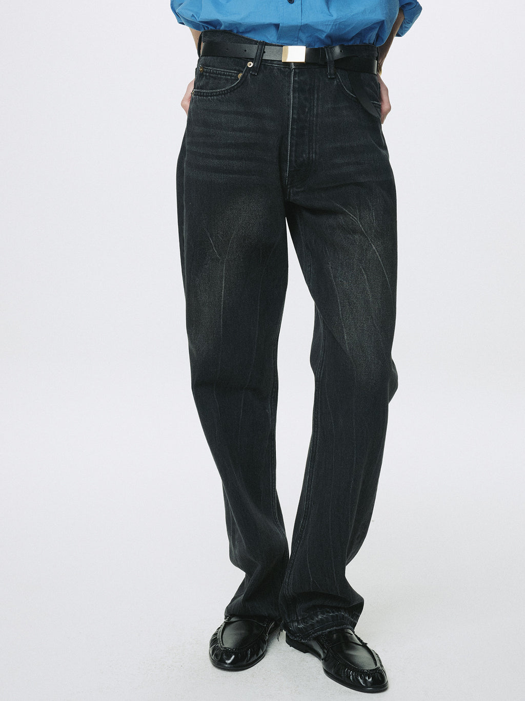 Tonywack - Frayed Hem Loose Straight Denim Jeans (Washed Black) product image 2 | TRAB K-Fashion Australia