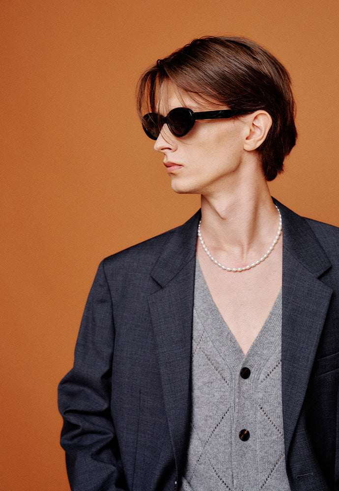 Tonywack - Slashed Argyle Cashmere Cardigan (Grey) product image 2 | TRAB K-Fashion Australia