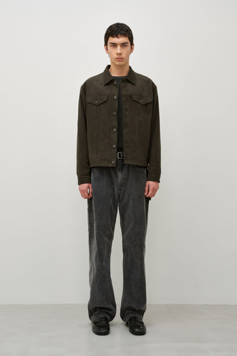 Insilence - Faux Suede Trucker Jacket (Olive Brown) product image 1 | TRAB K-Fashion Australia